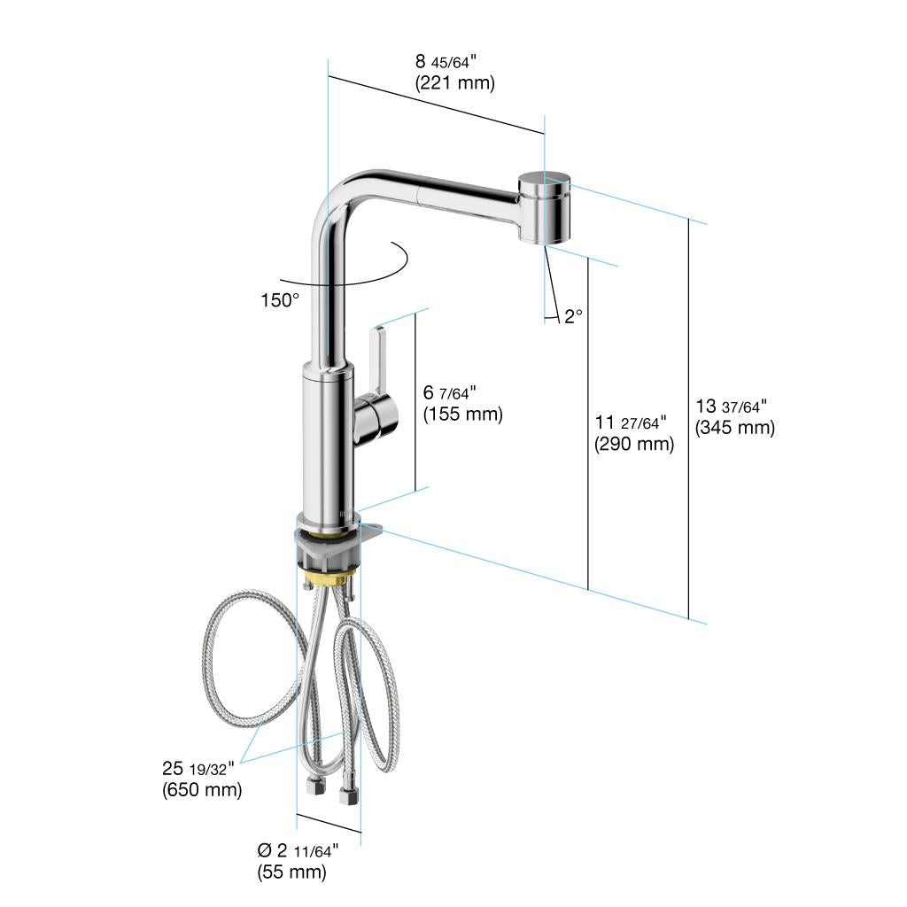 in2aqua Edge high arc single-lever kitchen faucet with swivel spout; pull-out spray
