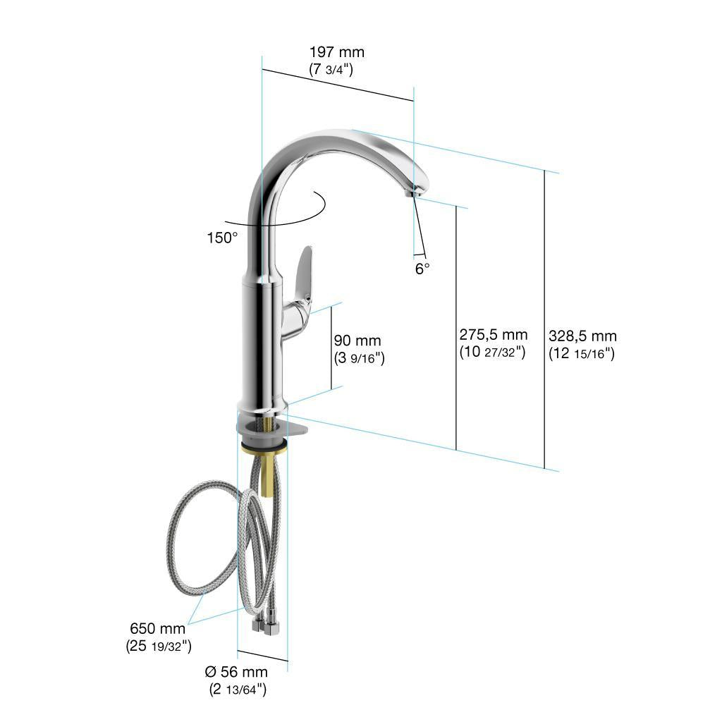 in2aqua Style XL single-lever kitchen faucet with swivel spout, stainless steel