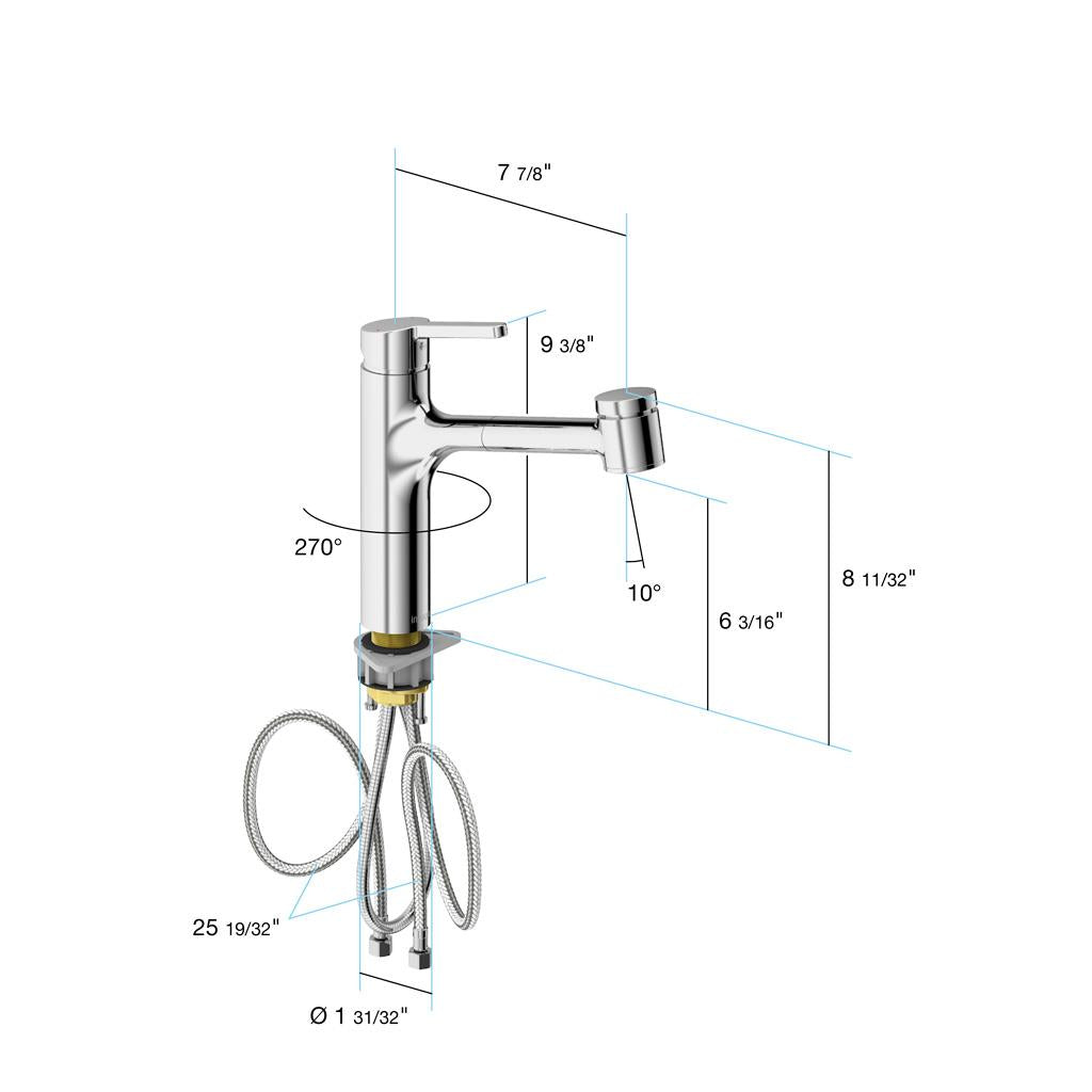 in2aqua Edge single-lever kitchen faucet with swivel spout; pull-out spray