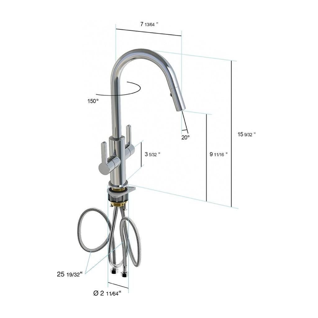 in2aqua Edge two-lever handle kitchen faucet with swivel spout and pull-down spray