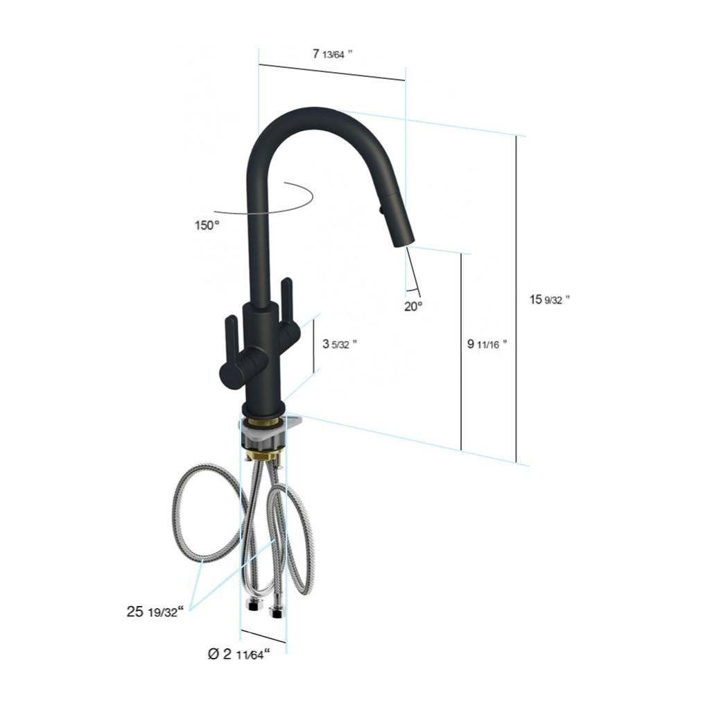 in2aqua Edge two-lever handle kitchen faucet with swivel spout and pull-down spray