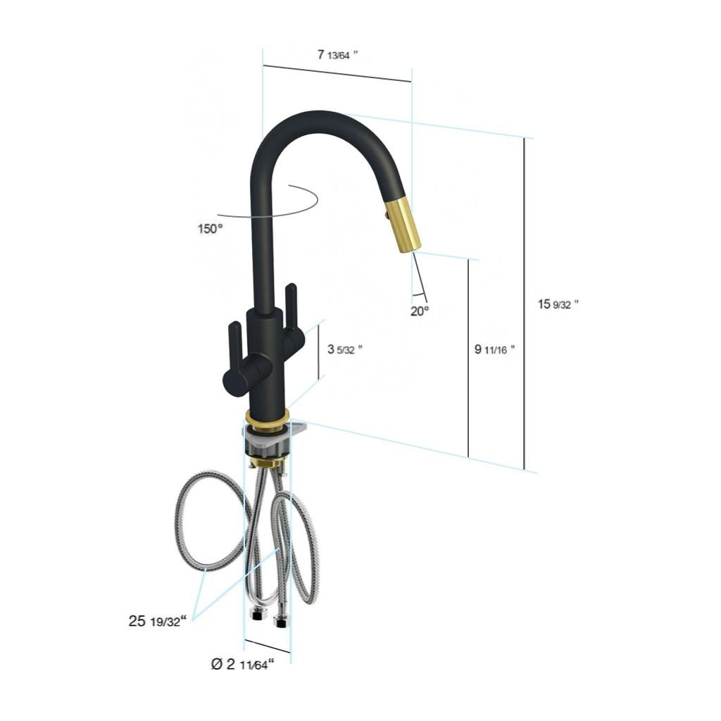 in2aqua Edge two-lever handle kitchen faucet with swivel spout and pull-down spray