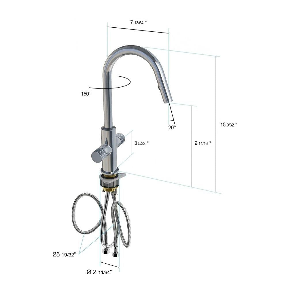 in2aqua Edge two-knurl handle kitchen faucet with swivel spout and pull-down spray