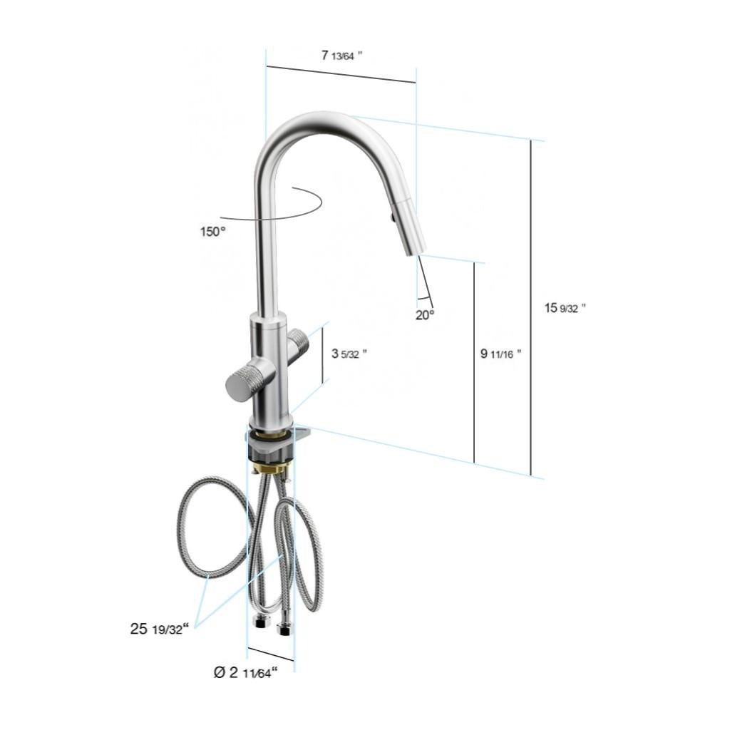 in2aqua Edge two-knurl handle kitchen faucet with swivel spout and pull-down spray