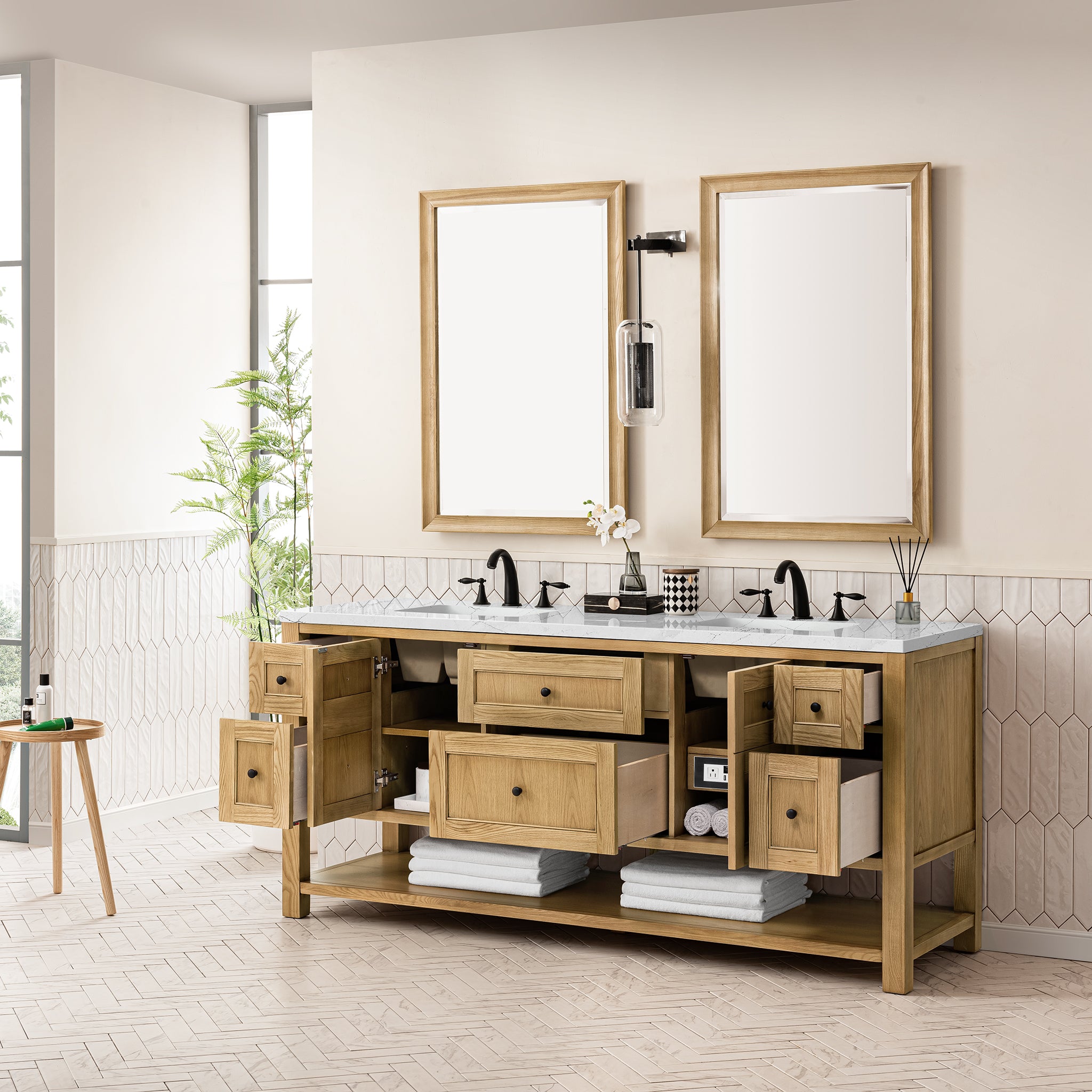 James Martin Breckenridge 72" Double Vanity in Light Natural Oak with 3cm Countertop and FreePower Wireless Charger