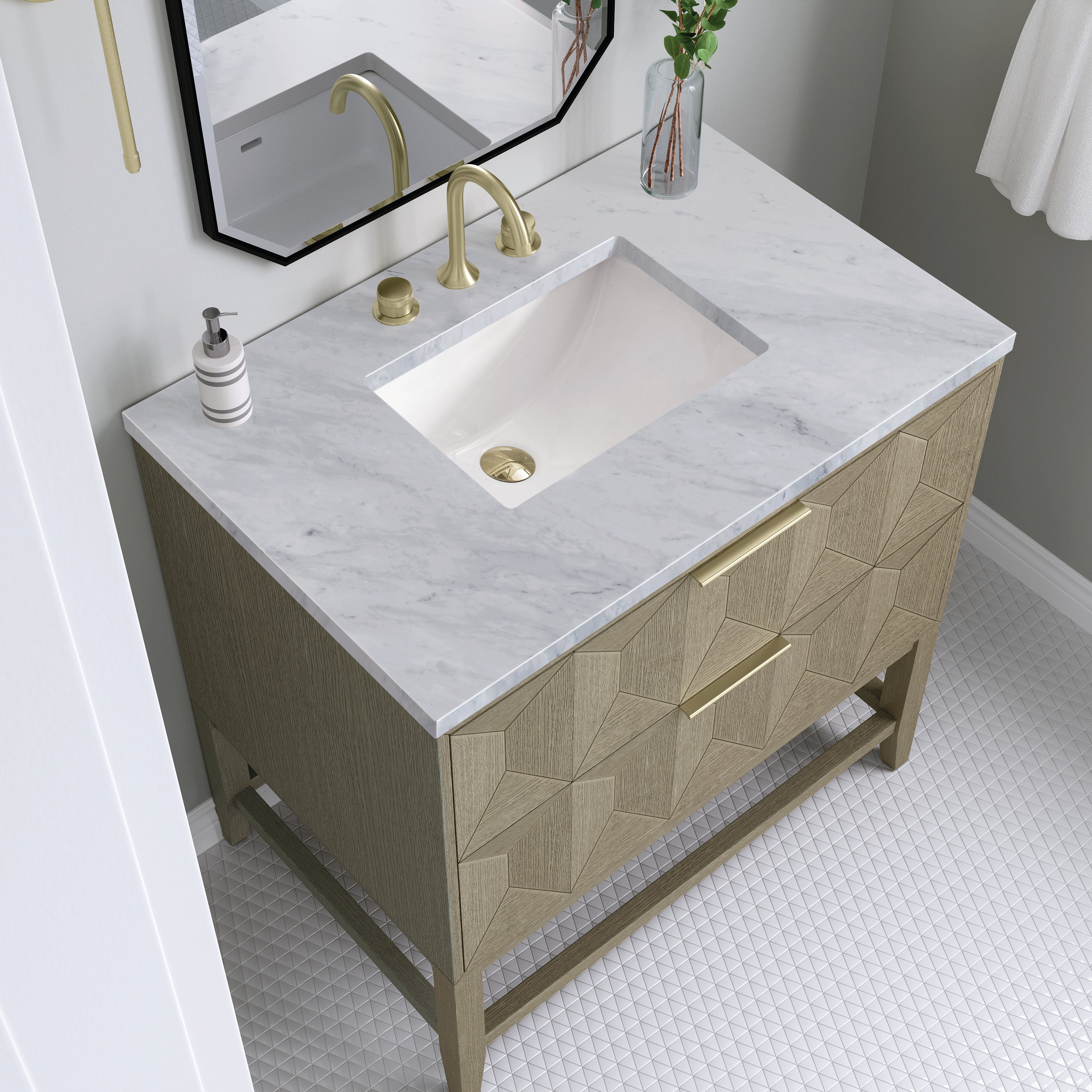 James Martin Emmeline 36" Single Vanity in Pebble Oak with 3cm Countertop