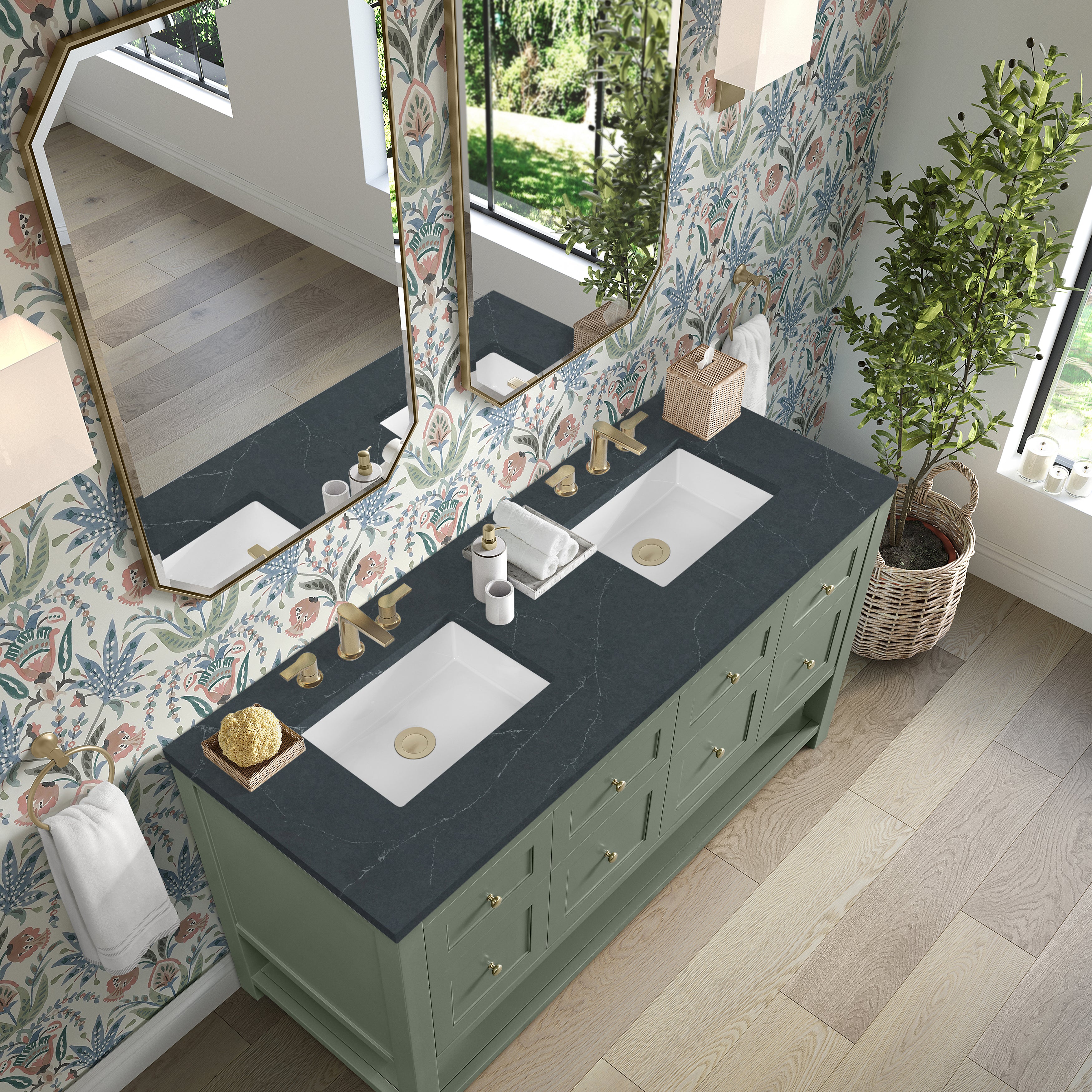 James Martin Breckenridge 60" Double Vanity in Smokey Celadon with 3cm Countertop