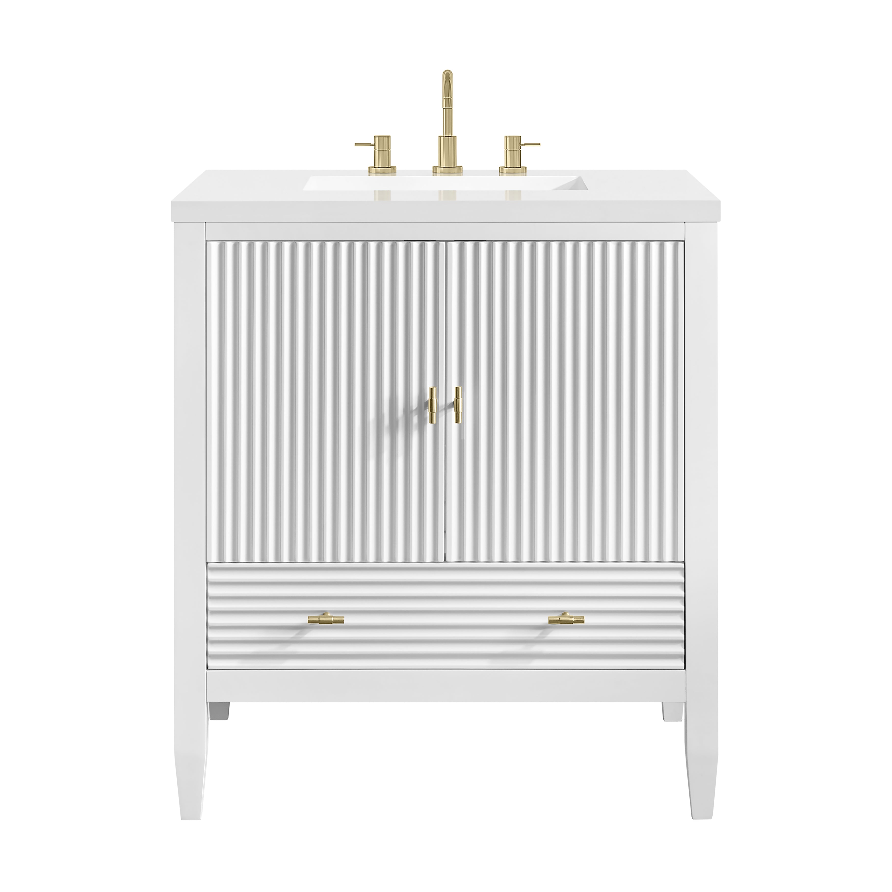 James Martin Myrrin 30" Single Vanity in Bright White with 3cm Countertop