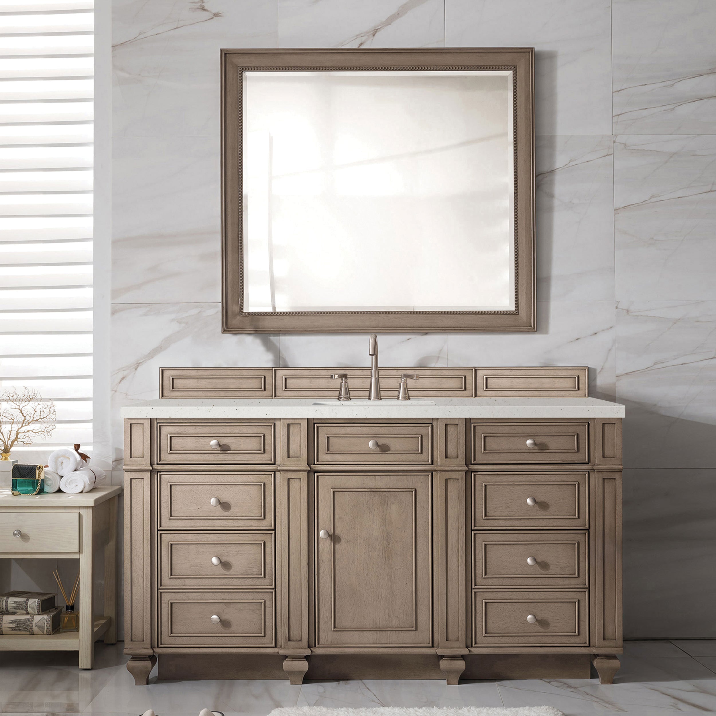 James Martin Bristol 60" Single Vanity in Whitewashed Walnut with 3cm Countertop