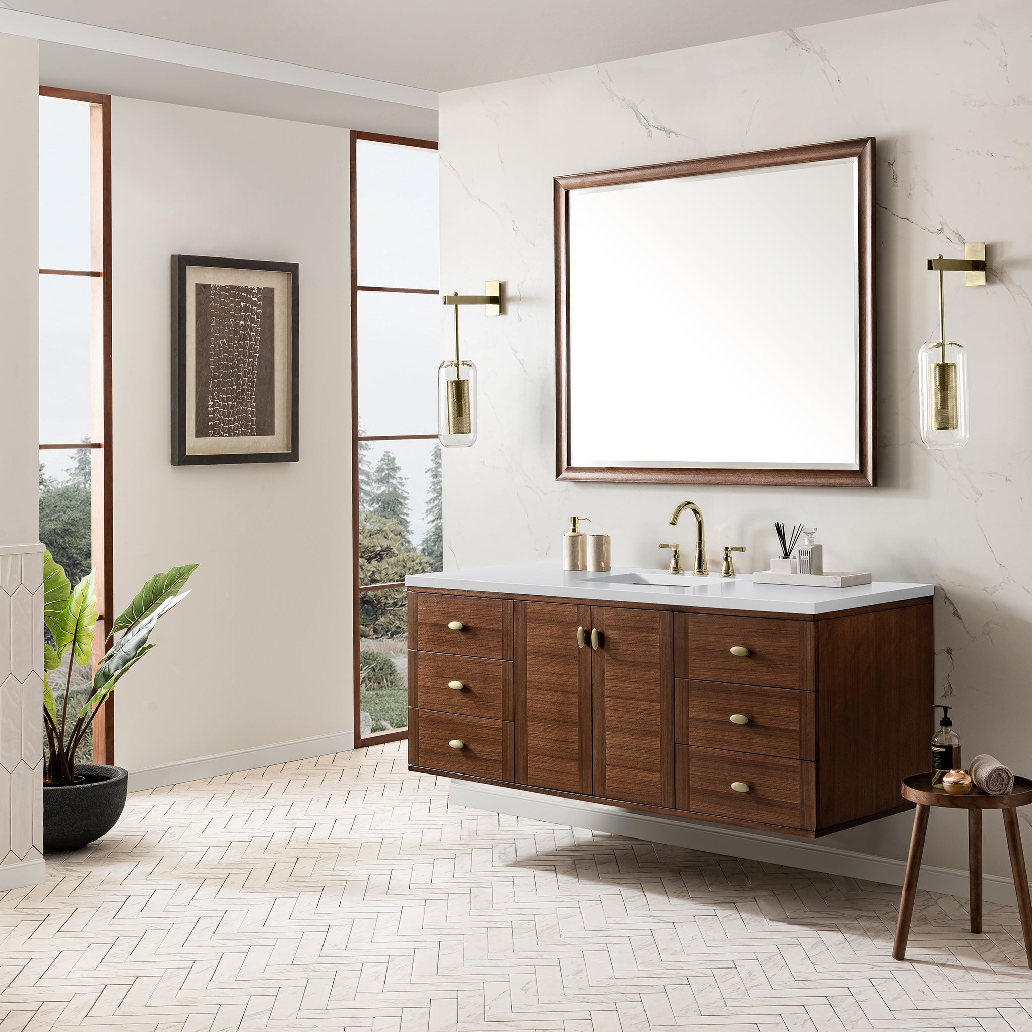 James Martin Amberly 60" Single Vanity in Mid-Century Walnut with 3cm Countertop