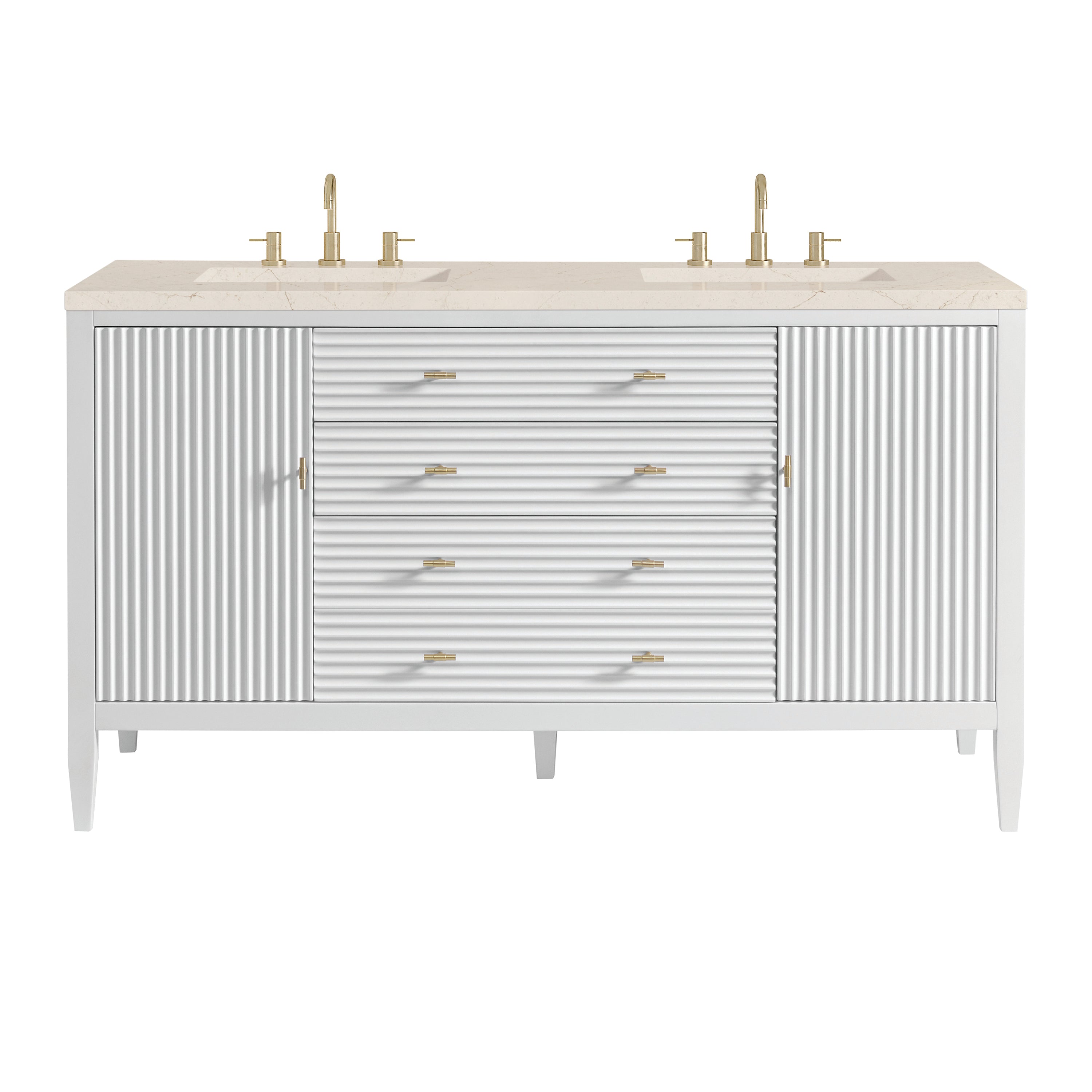 James Martin Myrrin 60" Double Vanity in Bright White with 3cm Countertop