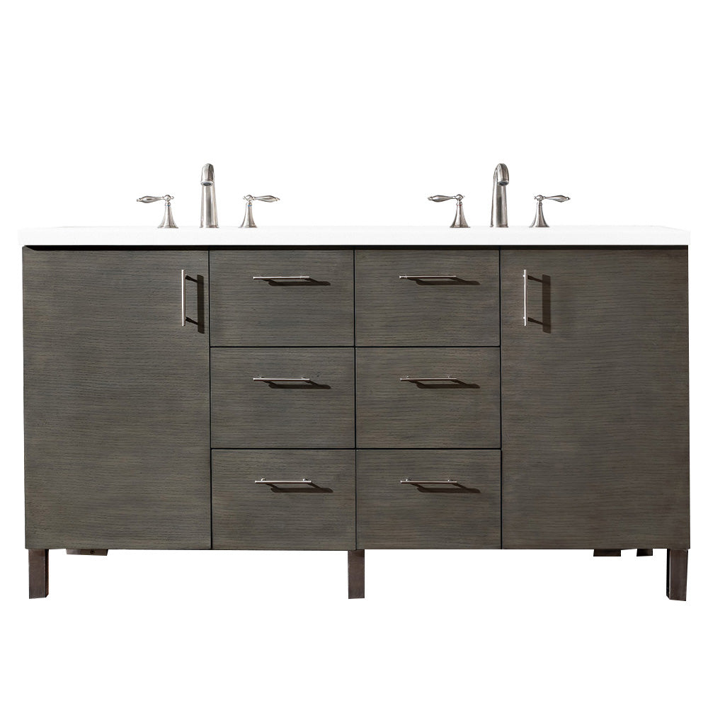 James Martin Metropolitan 60" Double Vanity in Silver Oak with 3cm Countertop