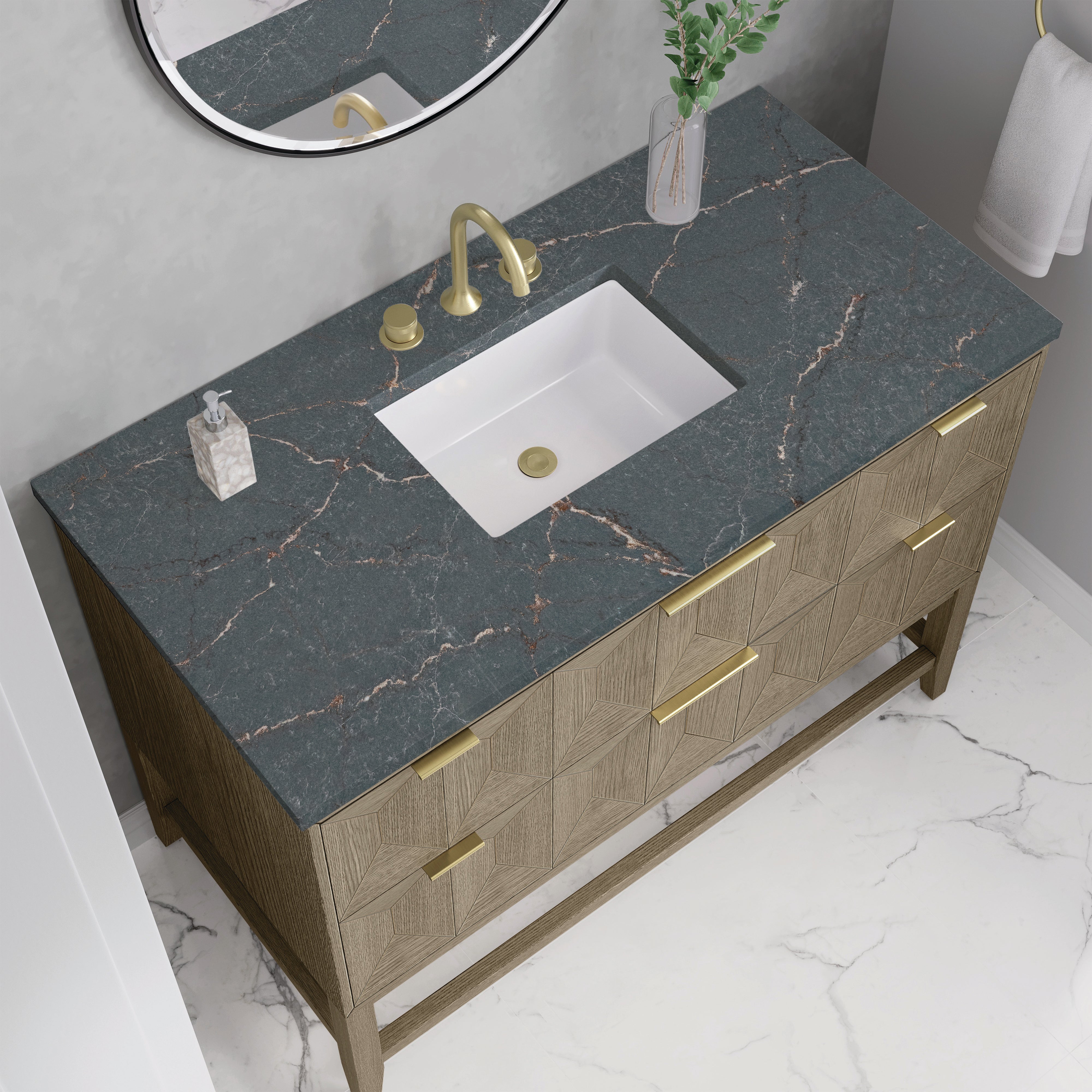 James Martin Emmeline 48" Single Vanity in Pebble Oak with 3cm Countertop