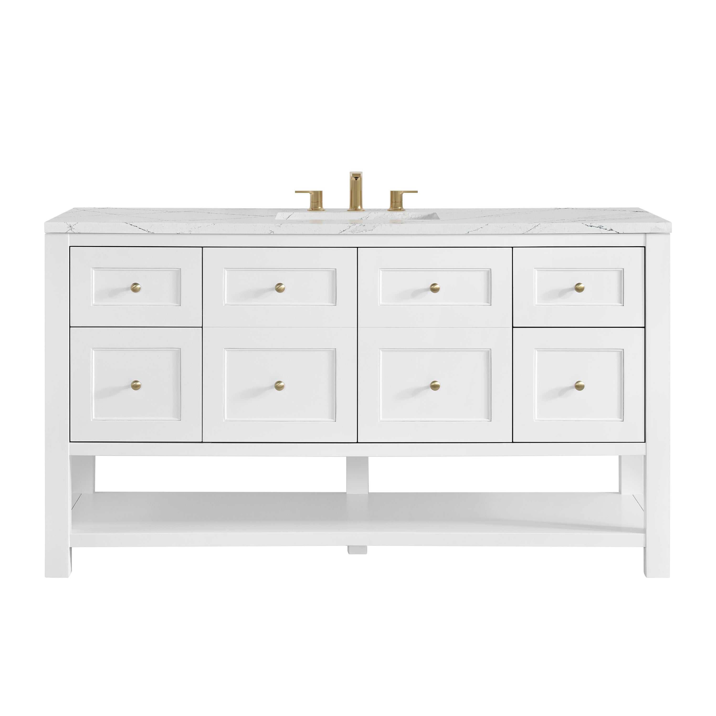 James Martin Breckenridge 60" Single Vanity in Bright White with 3cm Countertop and FreePower Wireless Charger