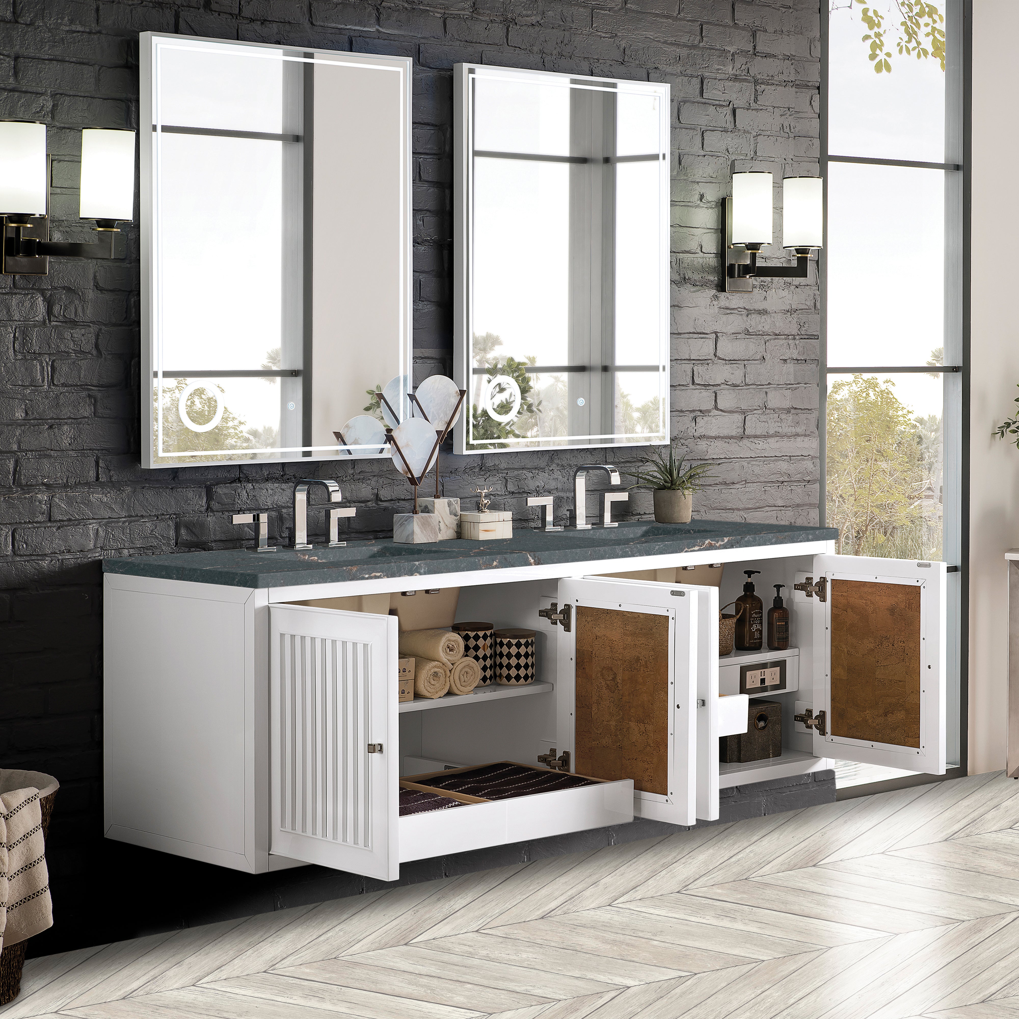 James Martin Athens 72" Double Vanity in Glossy White with 3cm Countertop