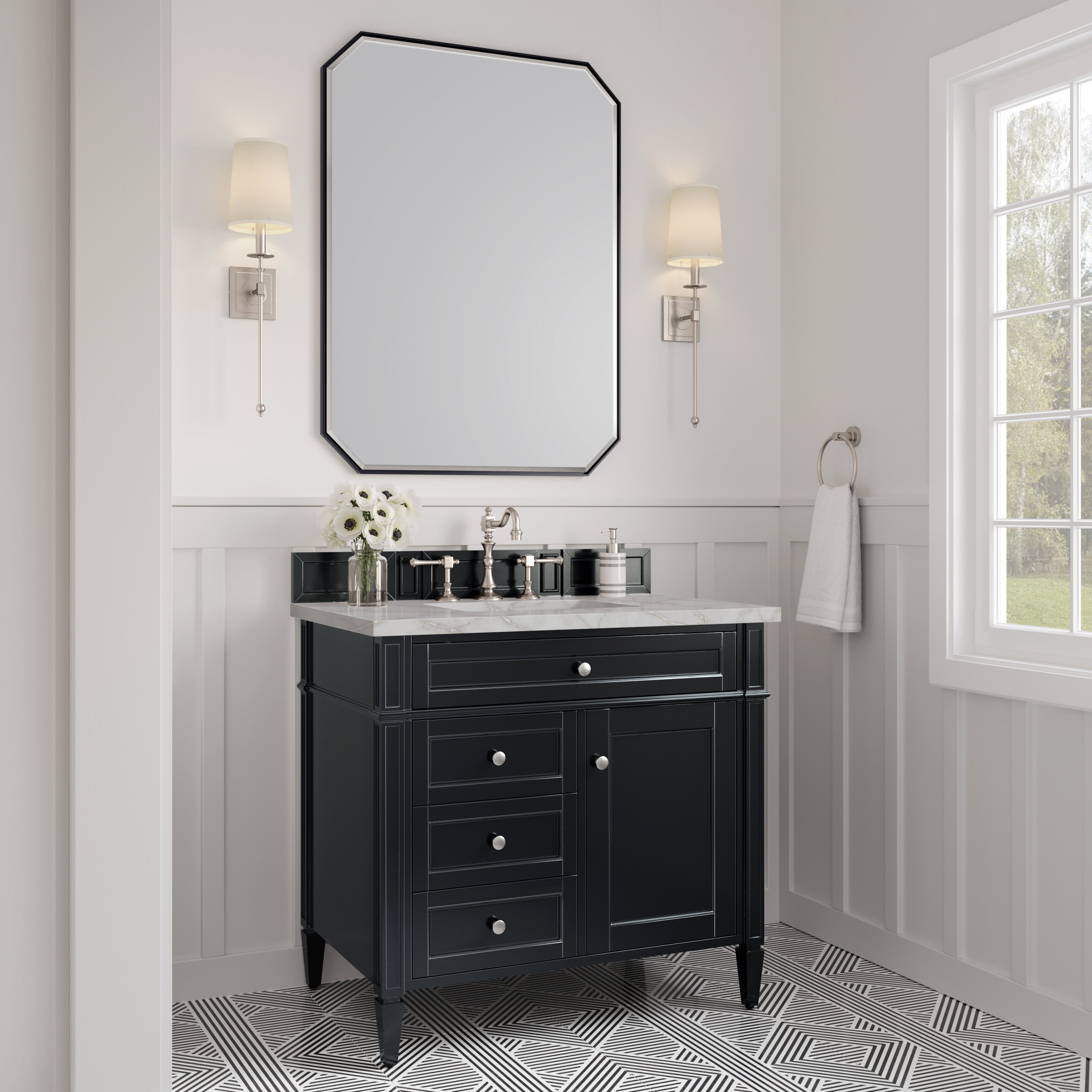 James Martin Brittany 36" Single Vanity in Black Onyx with 3cm Countertop