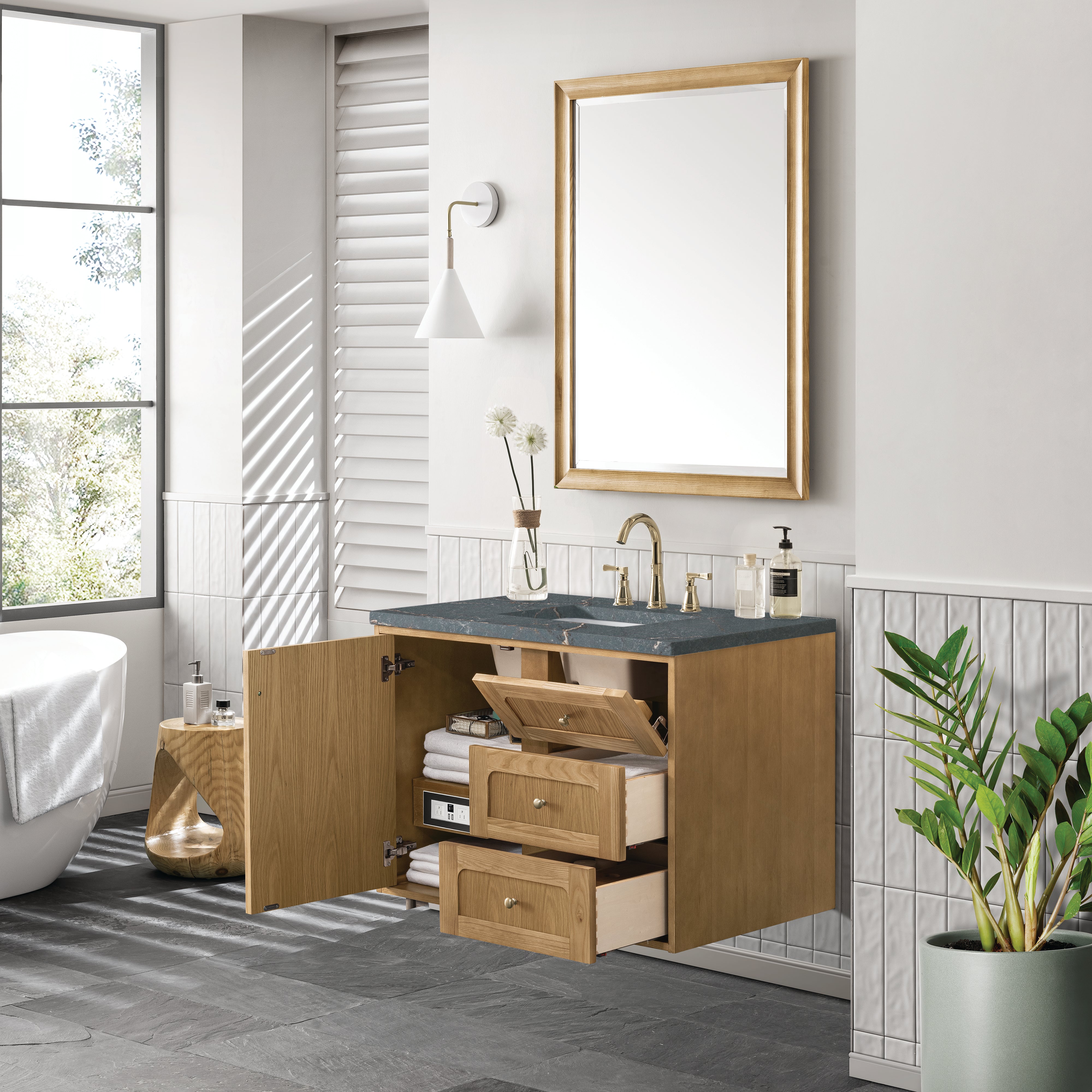 James Martin Laurent 36" Single Vanity in Light Natural Oak with 3cm Countertop