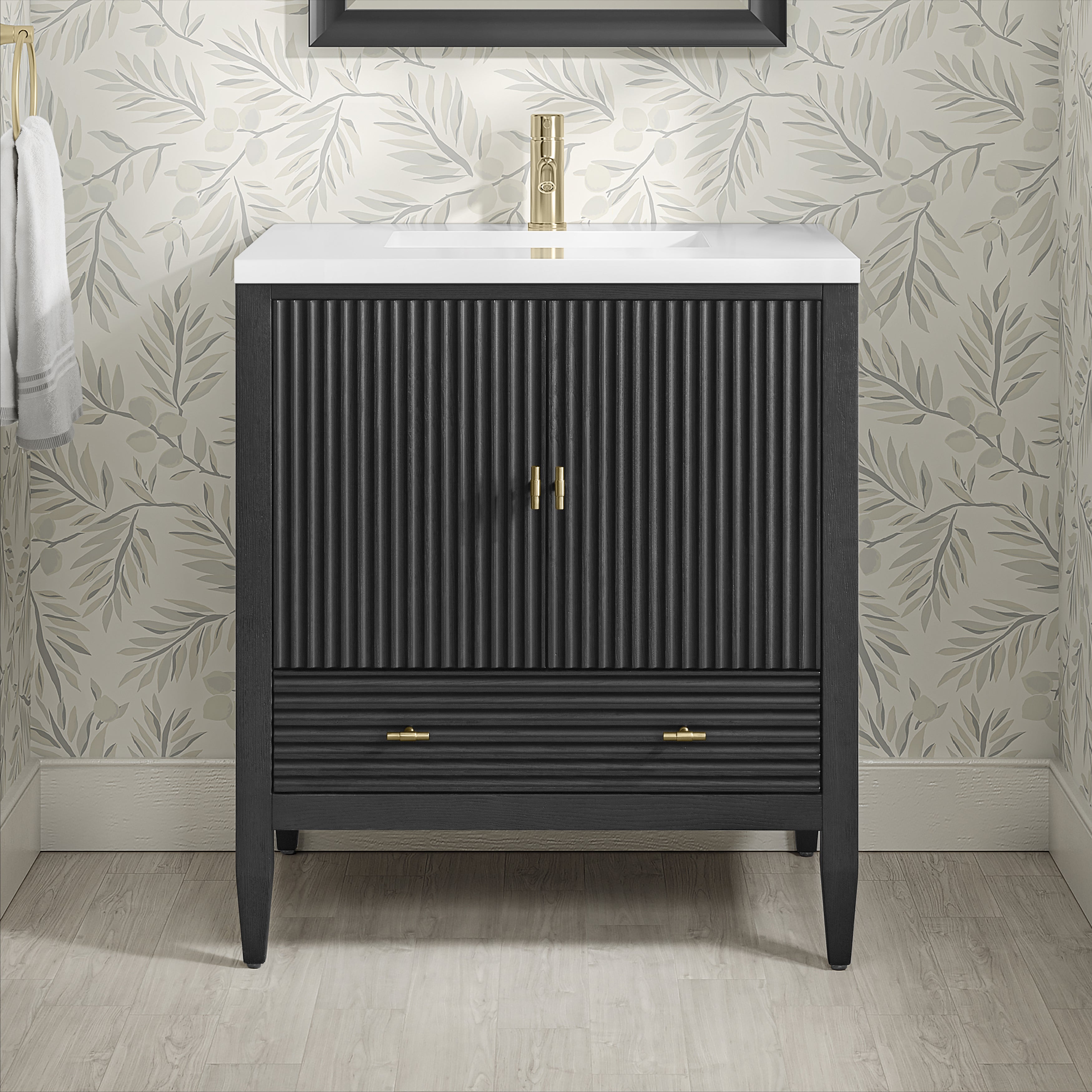 James Martin Myrrin 30" Single Vanity in Carbon Oak with 3cm Countertop
