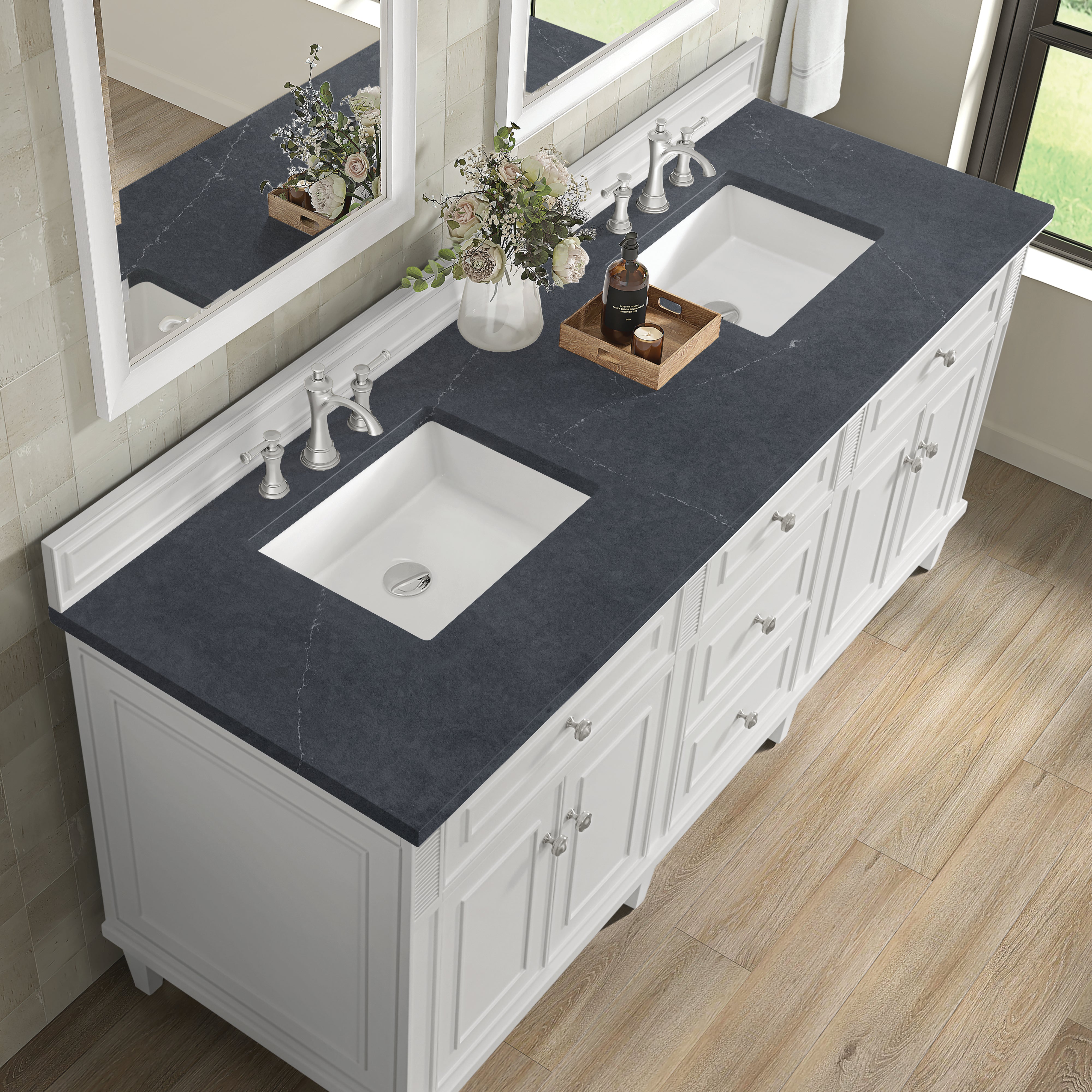 James Martin Lorelai 72" Double Vanity in Bright White with 3cm Countertop