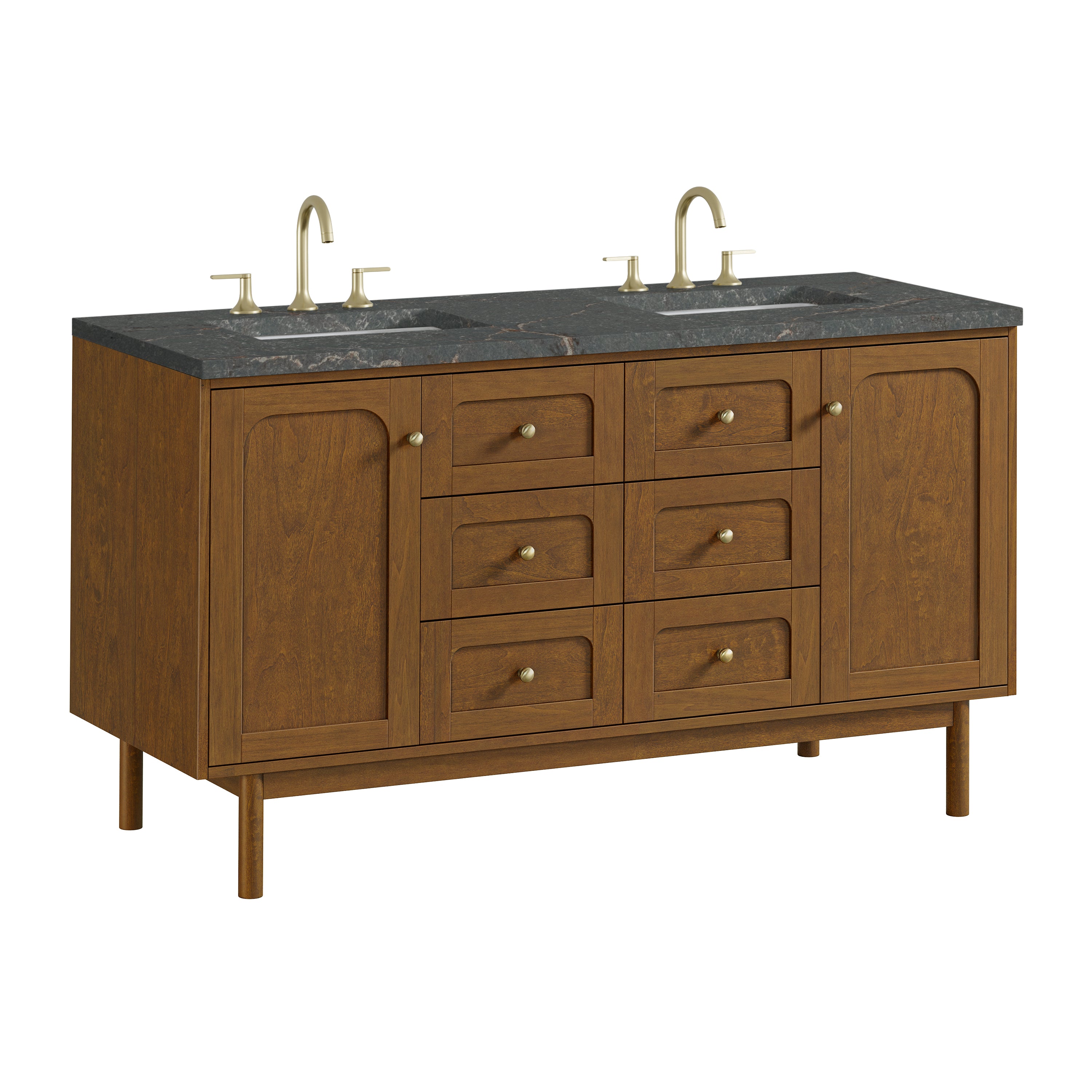 James Martin Laurent 60" Double Vanity in Honey Oak with 3cm Countertop and FreePower Wireless Charger
