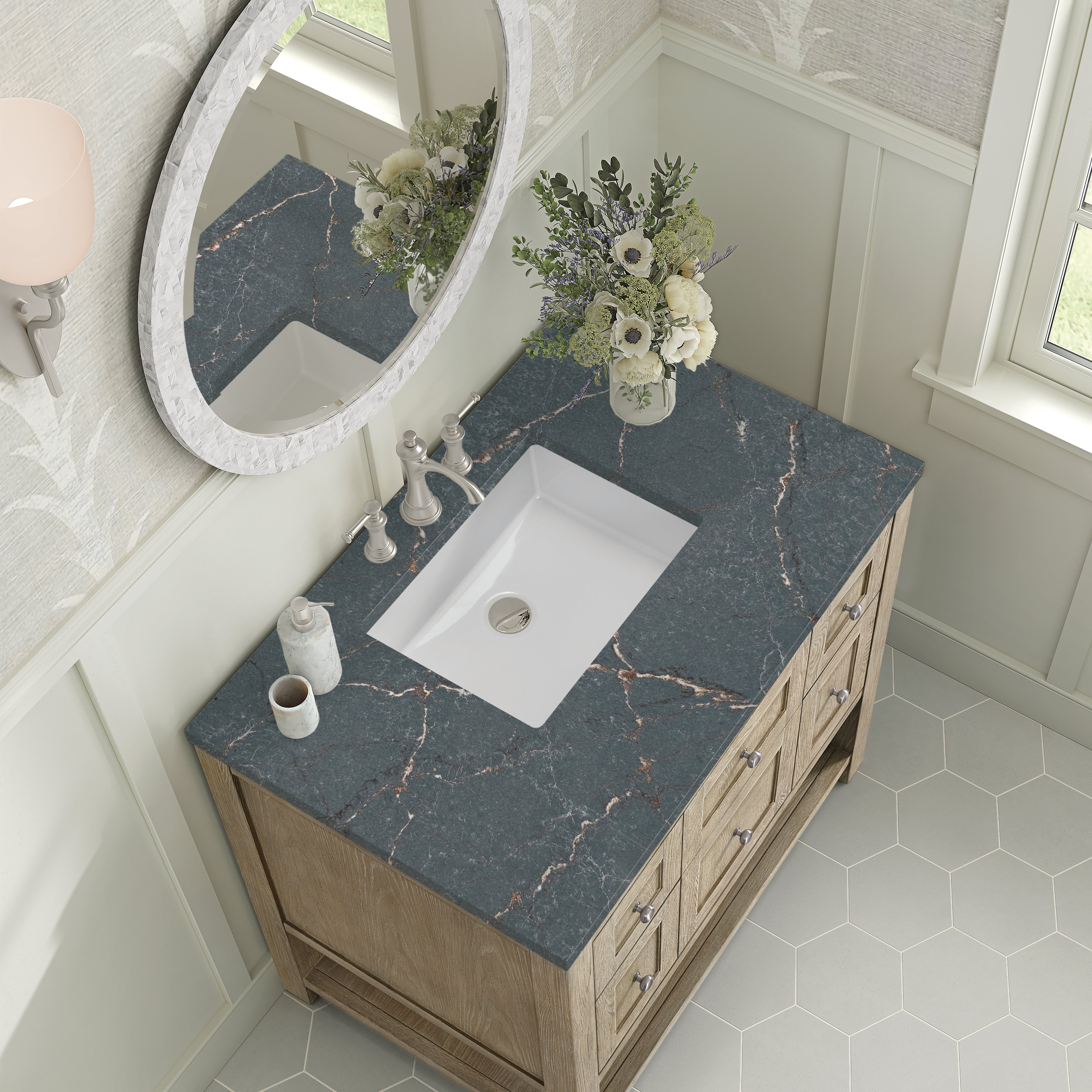 James Martin Breckenridge 36" Single in Whitewashed Oak with 3cm Countertop