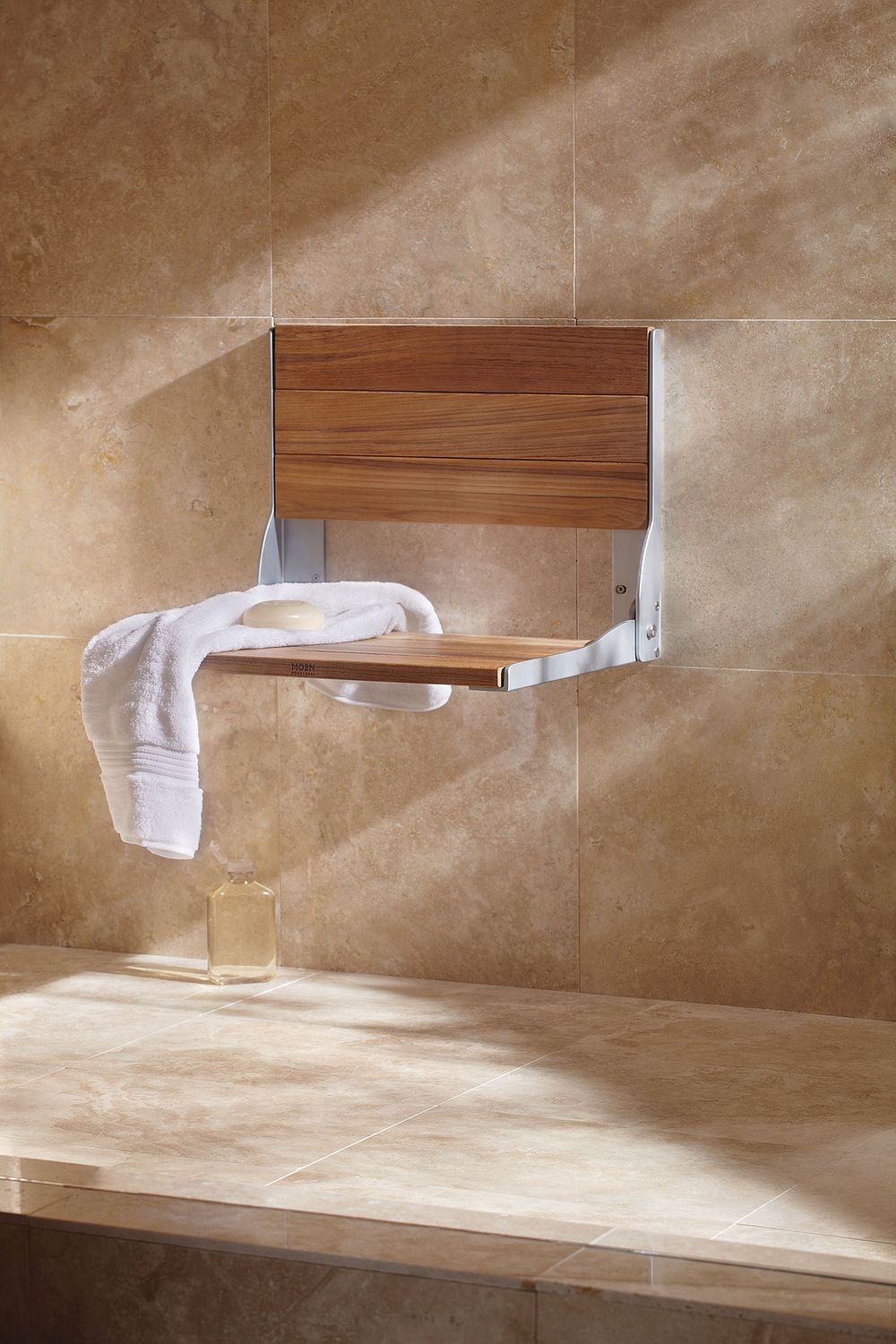 Moen Home Care Stainless and Teak Folding Shower Seat