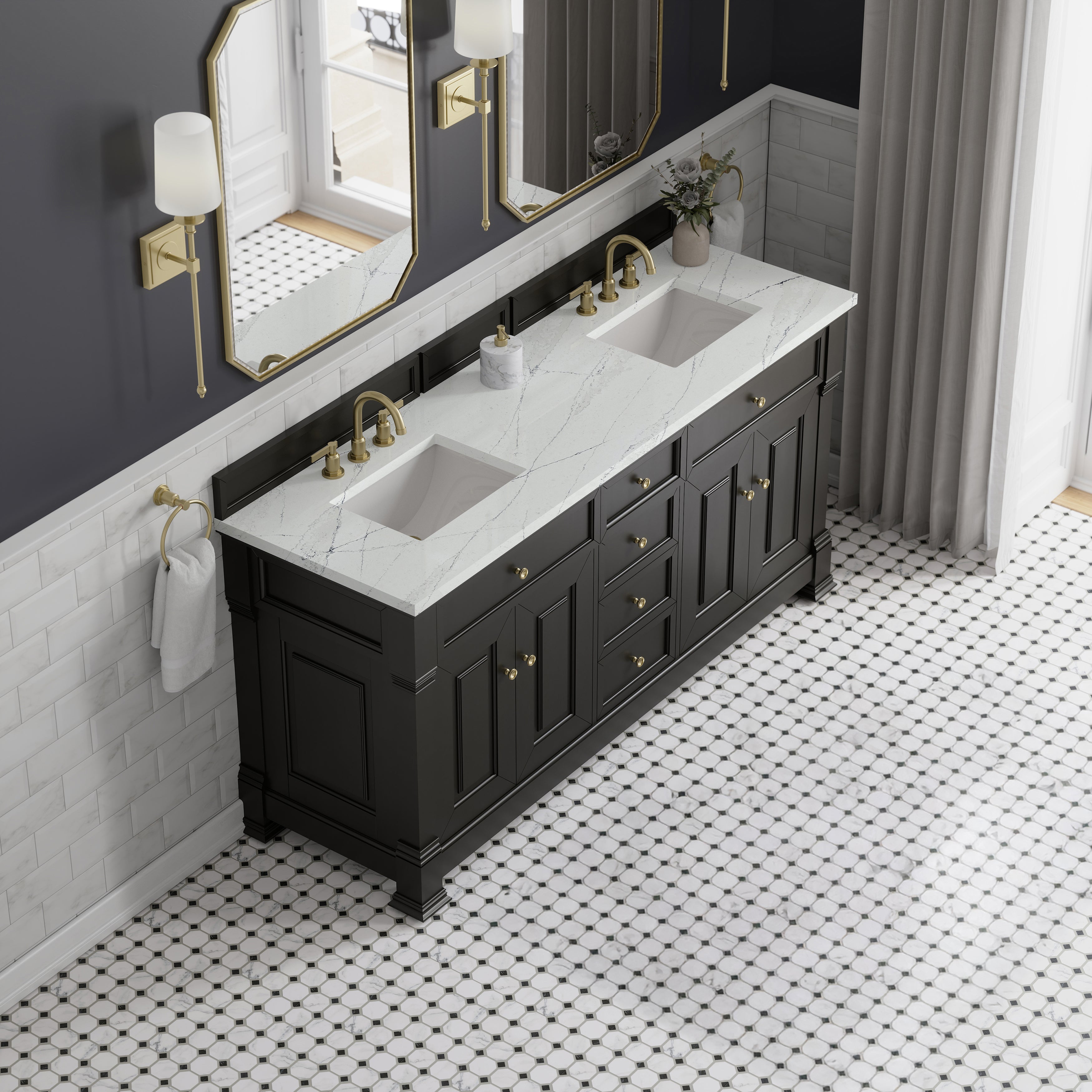 James Martin Brookfield 72" Double Vanity in Black Onyx with 3cm Countertop