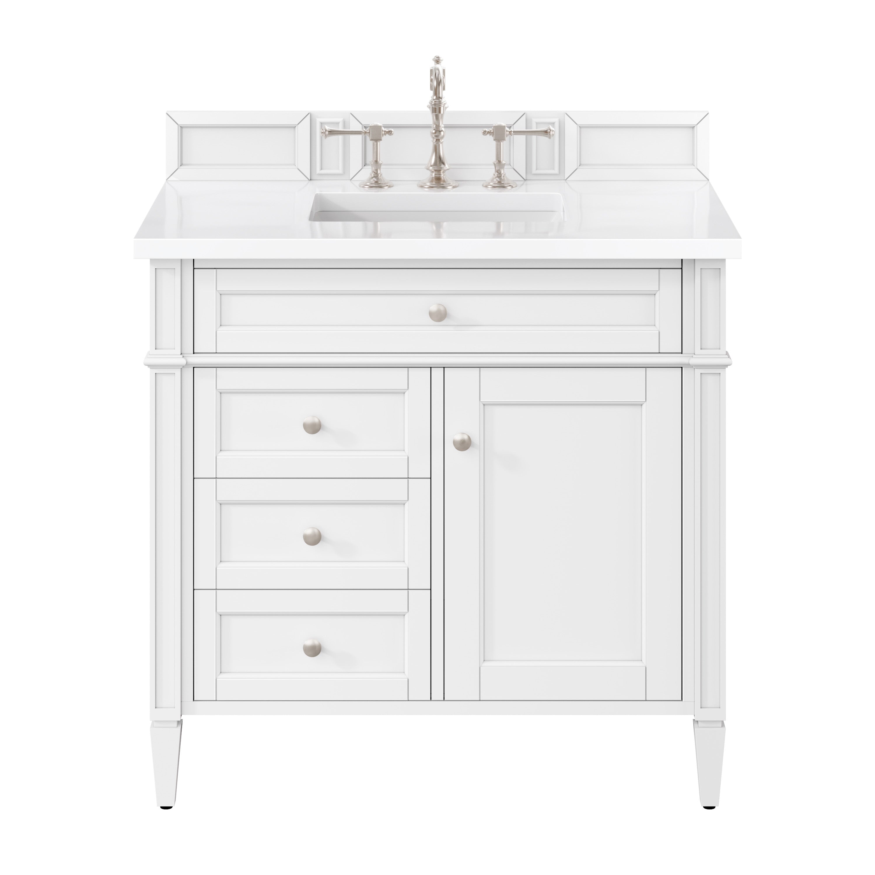 James Martin Brittany 36" Single Vanity in Bright White with 3cm Countertop