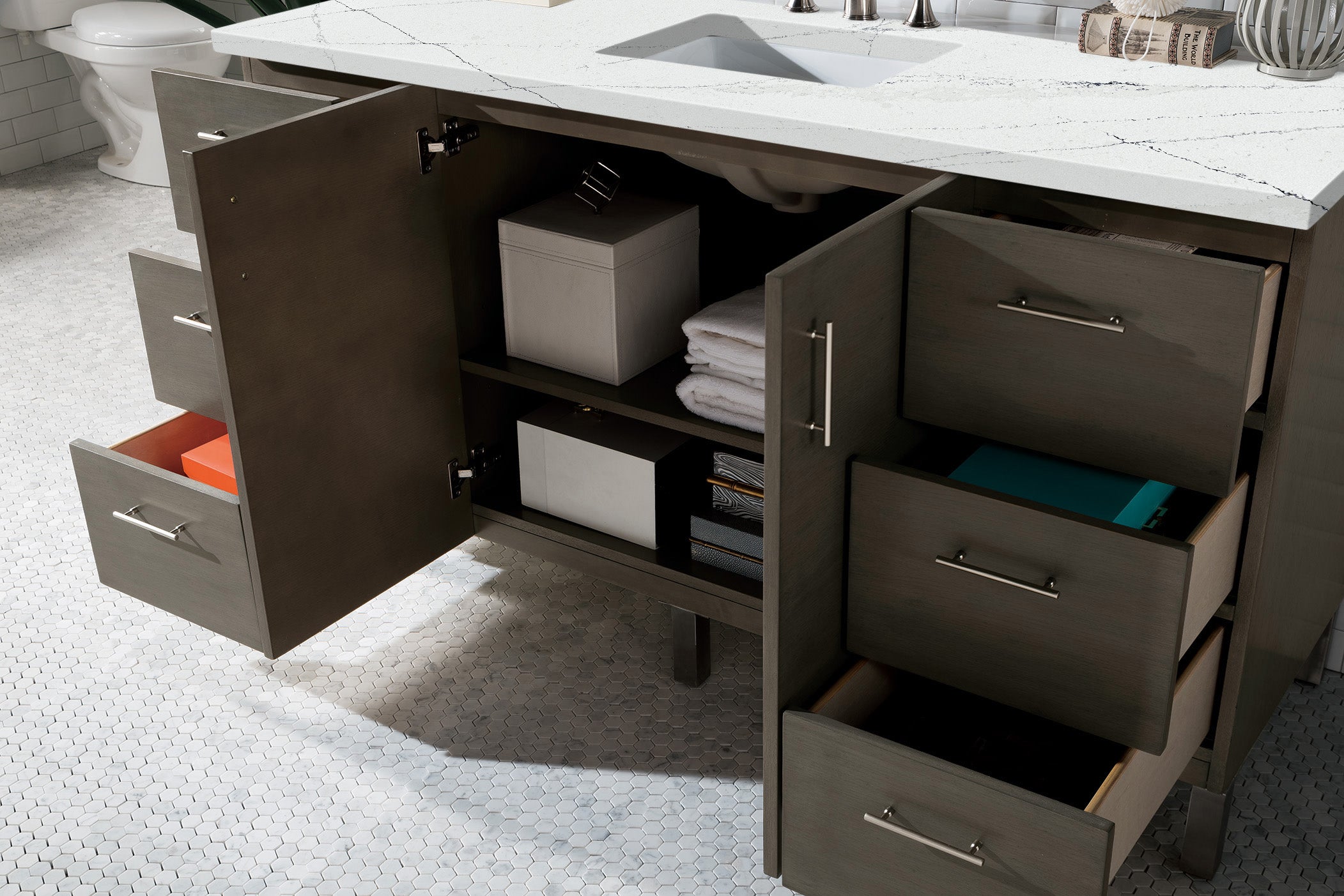 James Martin Metropolitan 60" Single Vanity in Silver Oak with 3cm Countertop