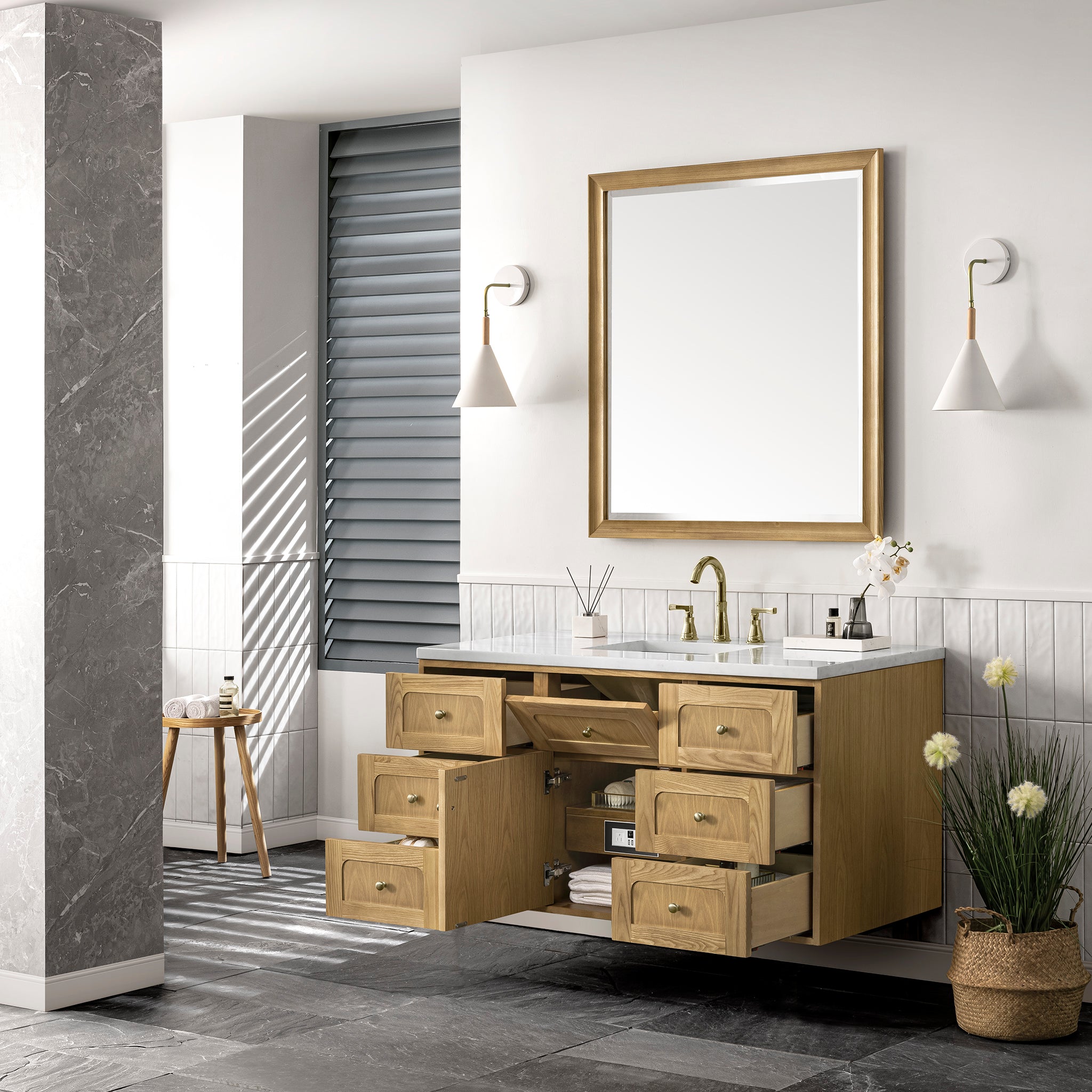 James Martin Laurent 48" Single Vanity in Light Natural Oak with 3cm Countertop