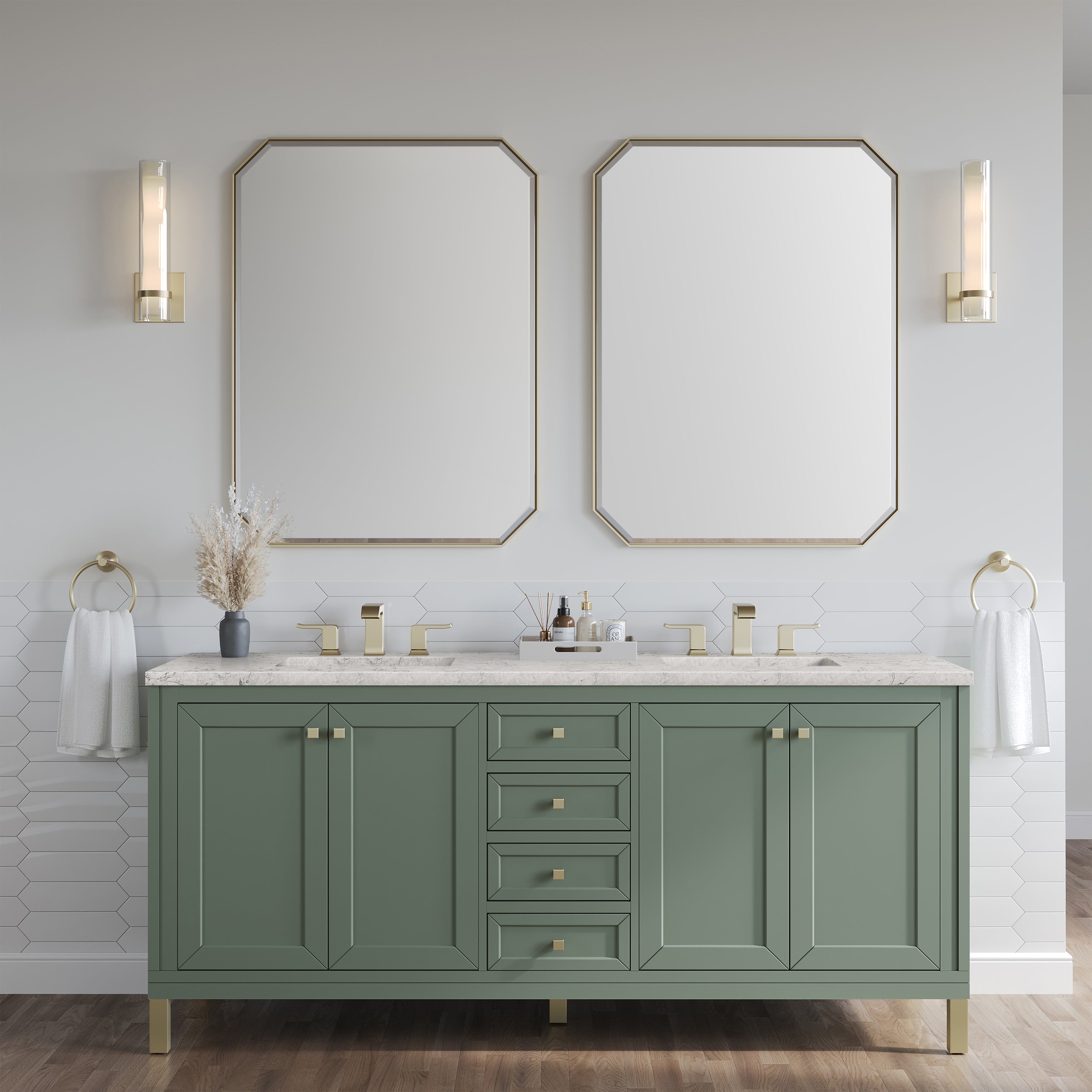 James Martin Chicago 72" Double Vanity in Smokey Celadon with 3cm Countertop