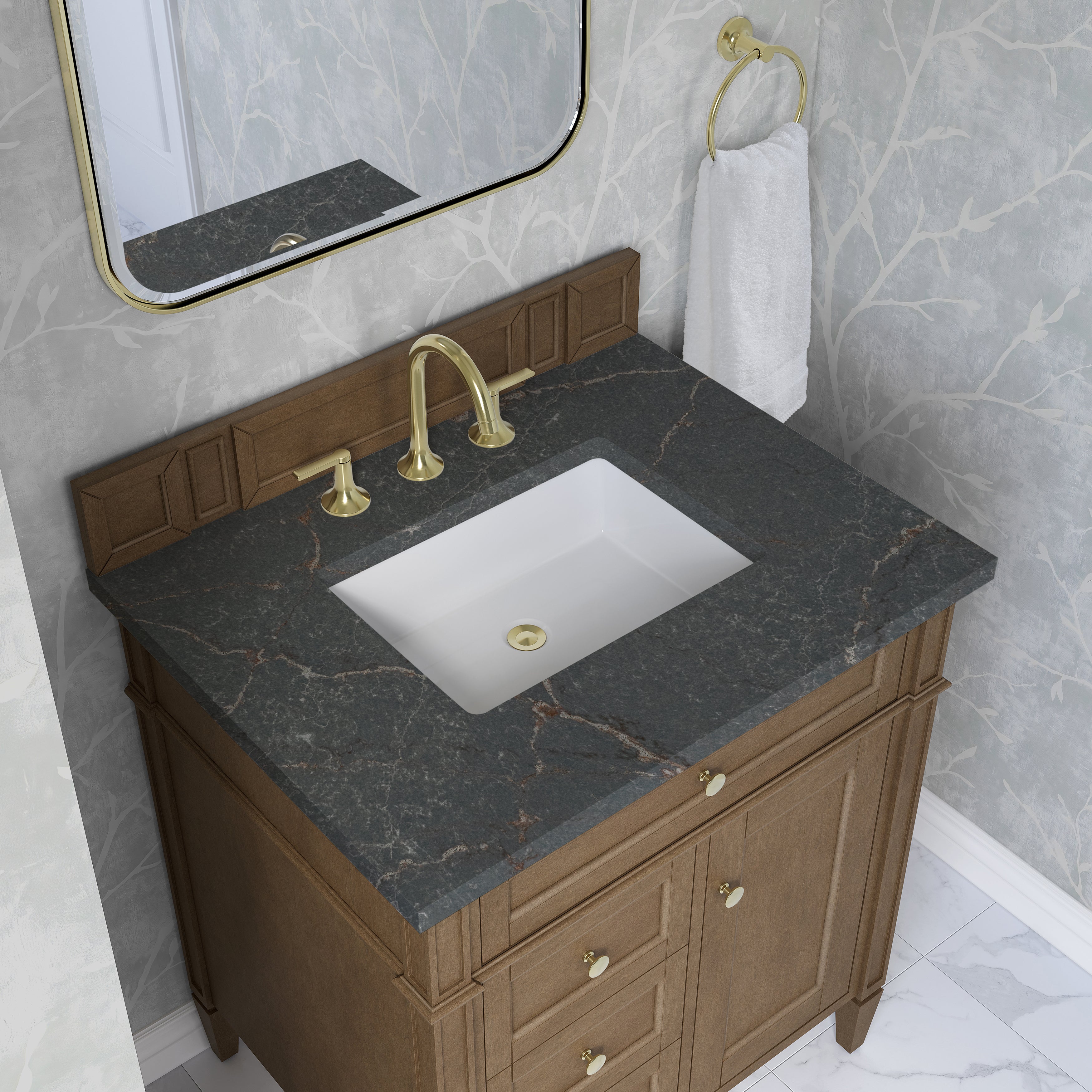 James Martin Brittany 30" Single Vanity in Pecan with 3cm Countertop