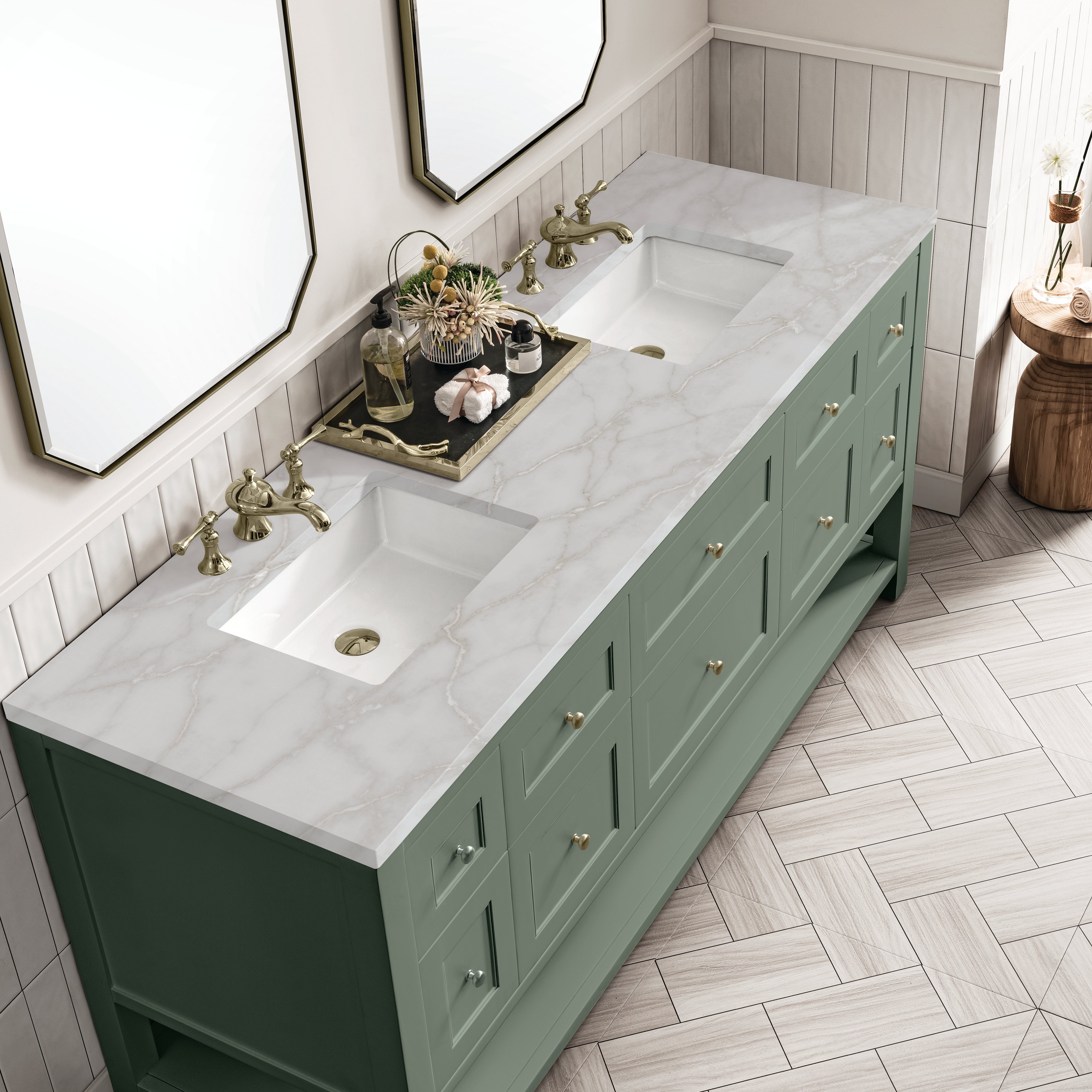James Martin Breckenridge 72" Double Vanity in Smokey Celadon with 3cm Countertop
