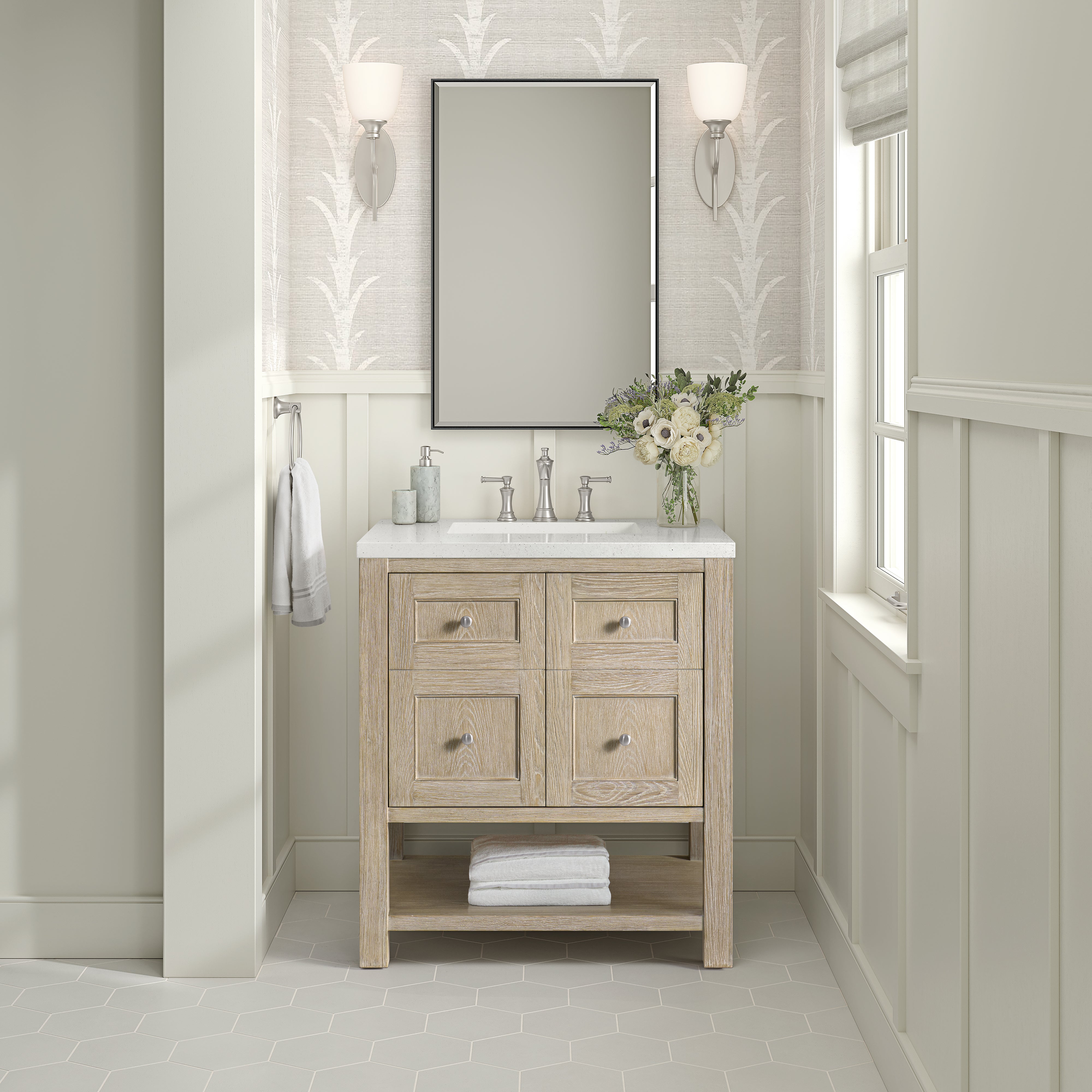 James Martin Breckenridge 30" Single Vanity in Whitewashed Oak with 3cm Countertop