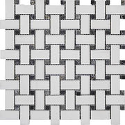 Dolomiti Polished Marble Mosaic Basketweave Black Dots