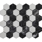 Dolomiti Polished Marble Mosaic Hexagon 2" Black & White