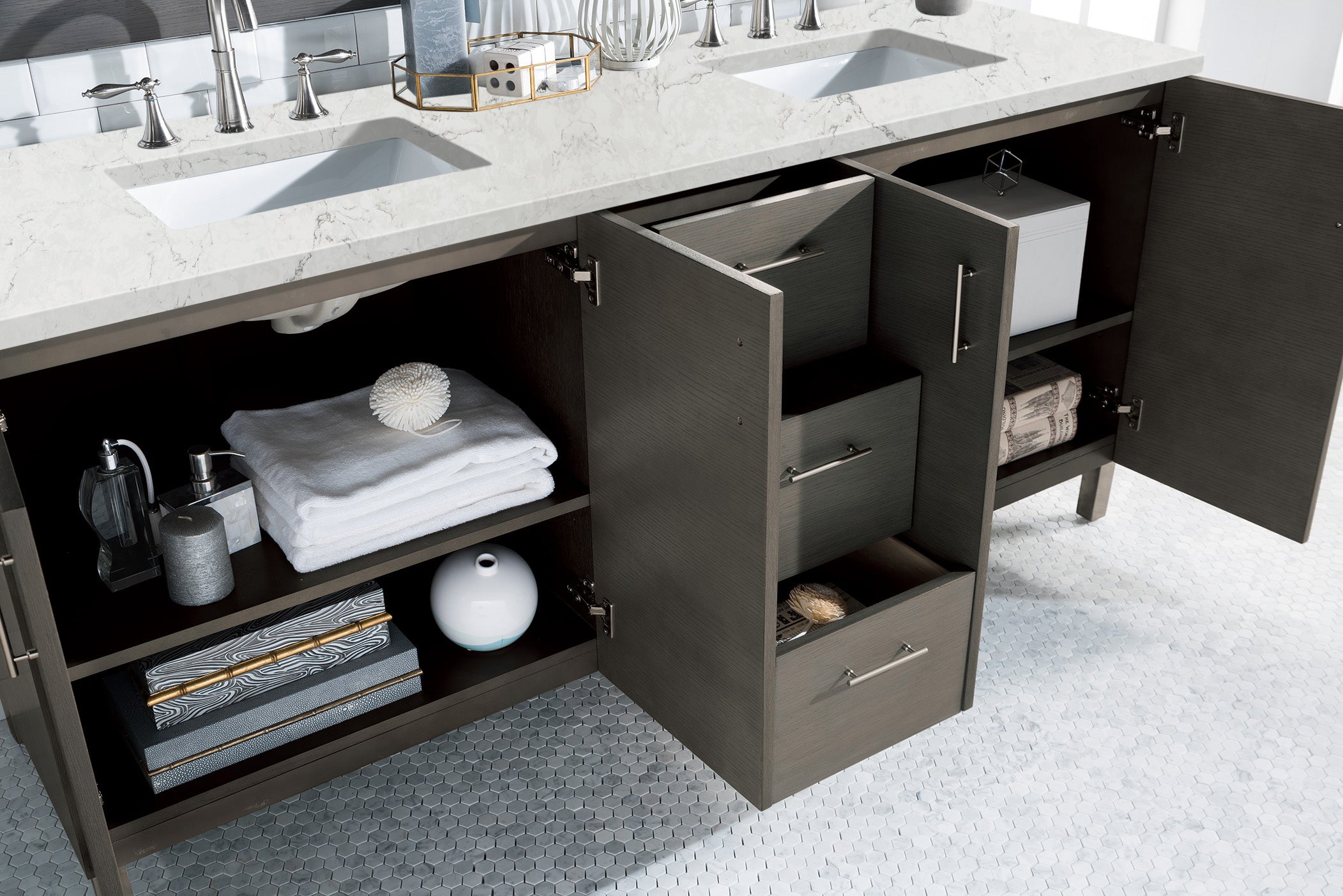 James Martin Metropolitan 72" Double Vanity in Silver Oak with 3cm Countertop