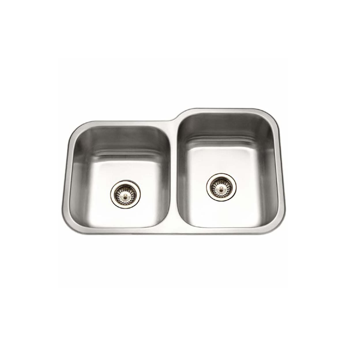 Houzer Elite 32" Stainless Steel Undermount 60/40 Double Small Left Bowl Kitchen Sink with Strainer