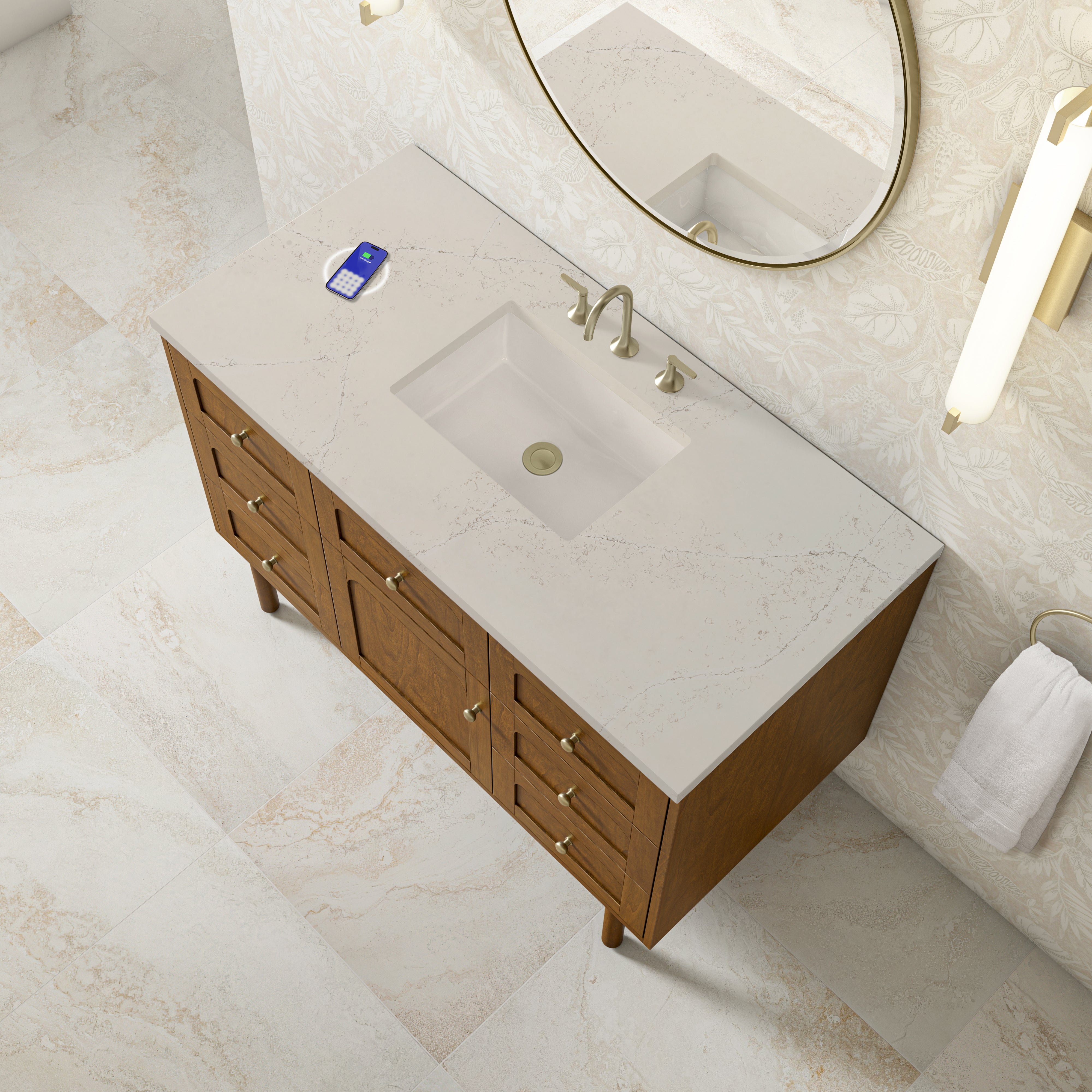 James Martin Laurent 48" Single Vanity in Honey Oak with 3cm Countertop and FreePower Wireless Charger