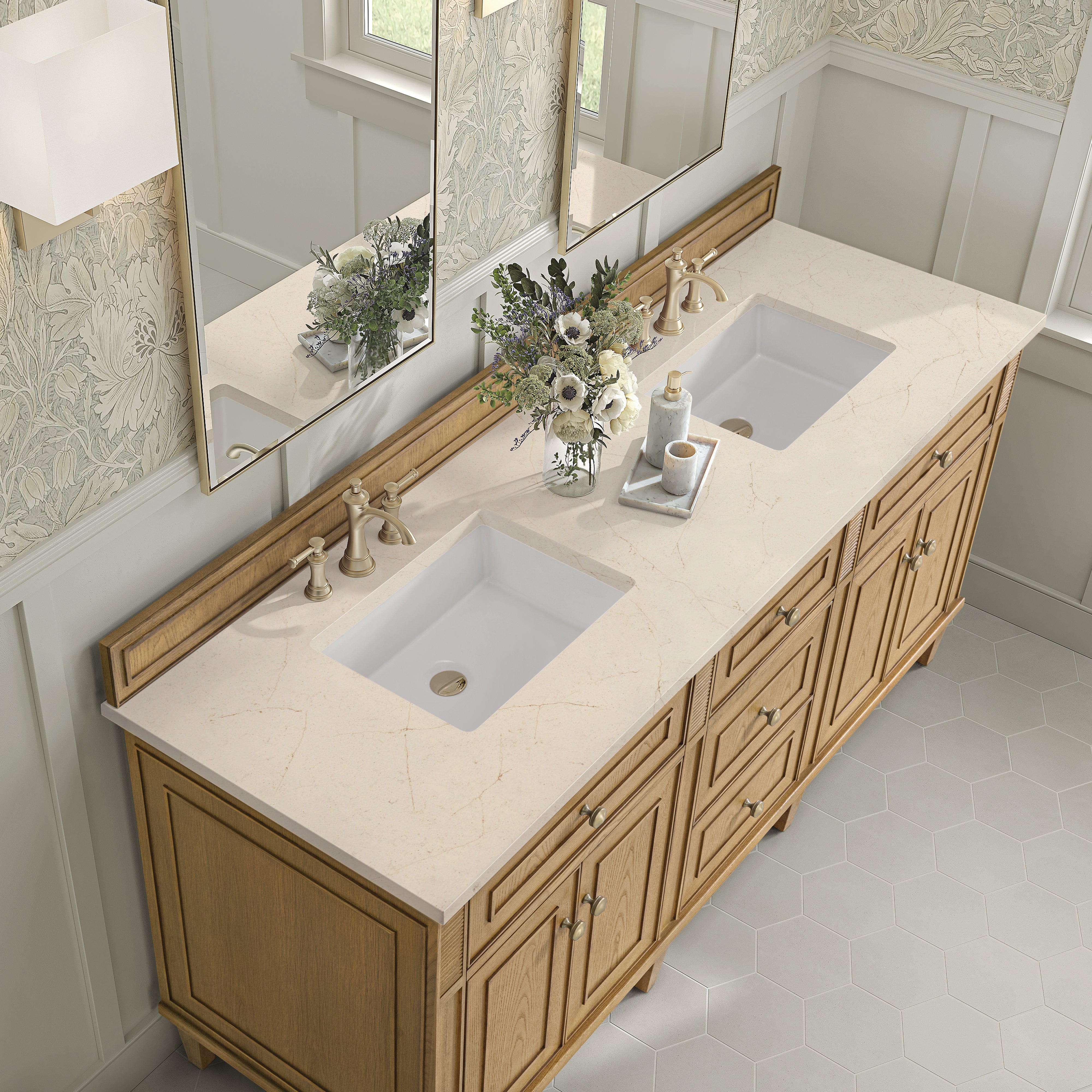 James Martin Lorelai 72" Double Vanity in Light Natural Oak with 3cm Countertop