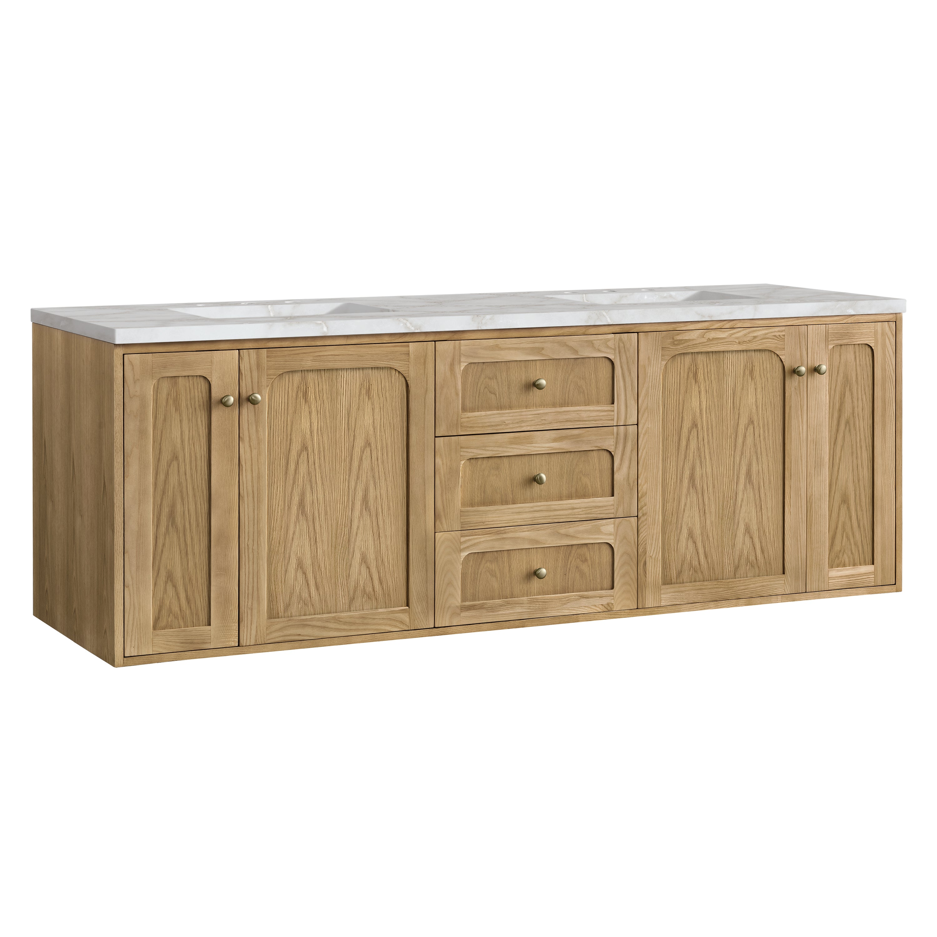 James Martin Laurent 72" Double Vanity in Light Natural Oak with 3cm Countertop and FreePower Wireless Charger