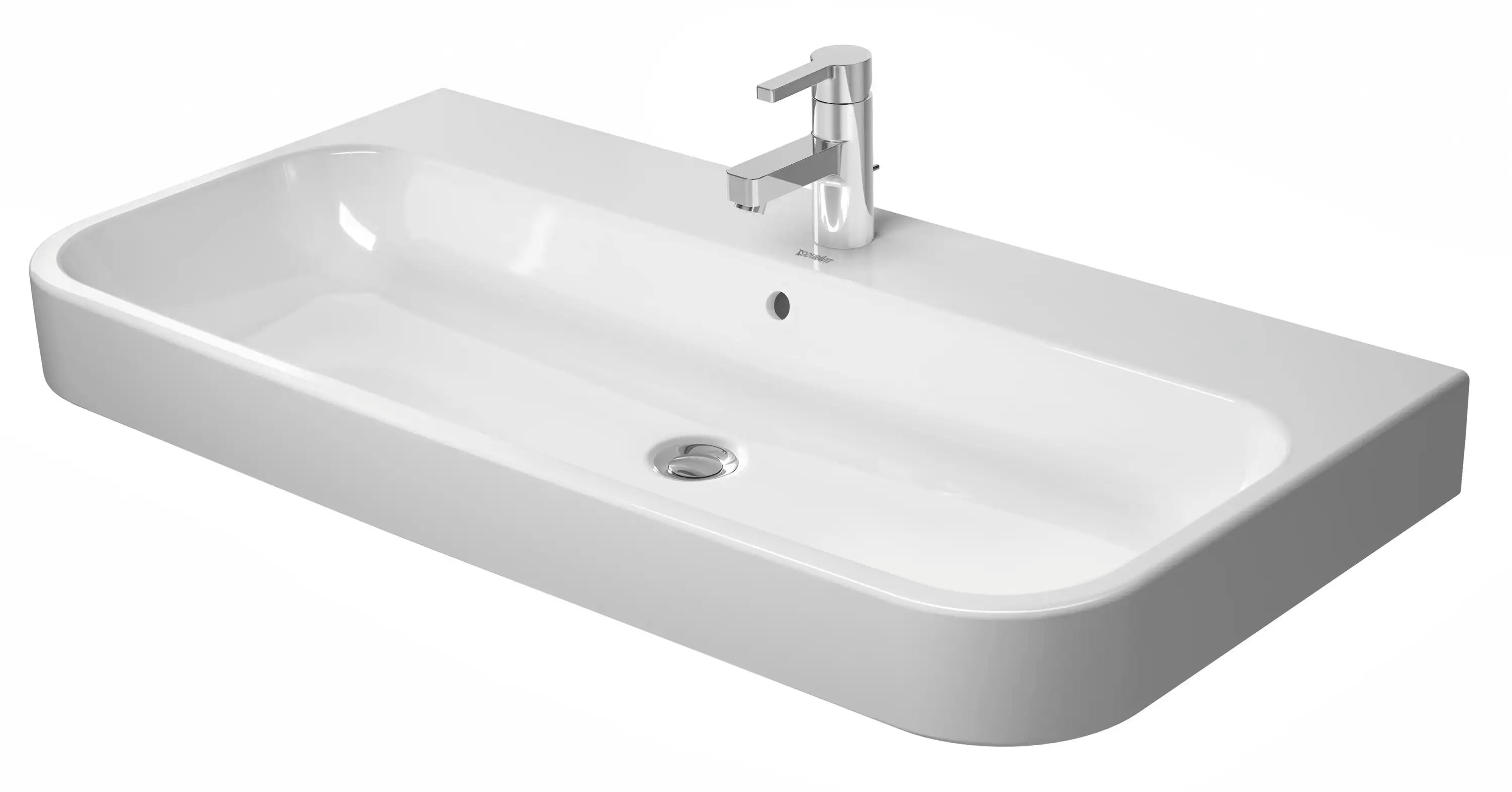 Duravit Happy D.2 39 3/8'' Rectangular Wall Mounted Sink in White with Single Faucet Hole and with Overflow