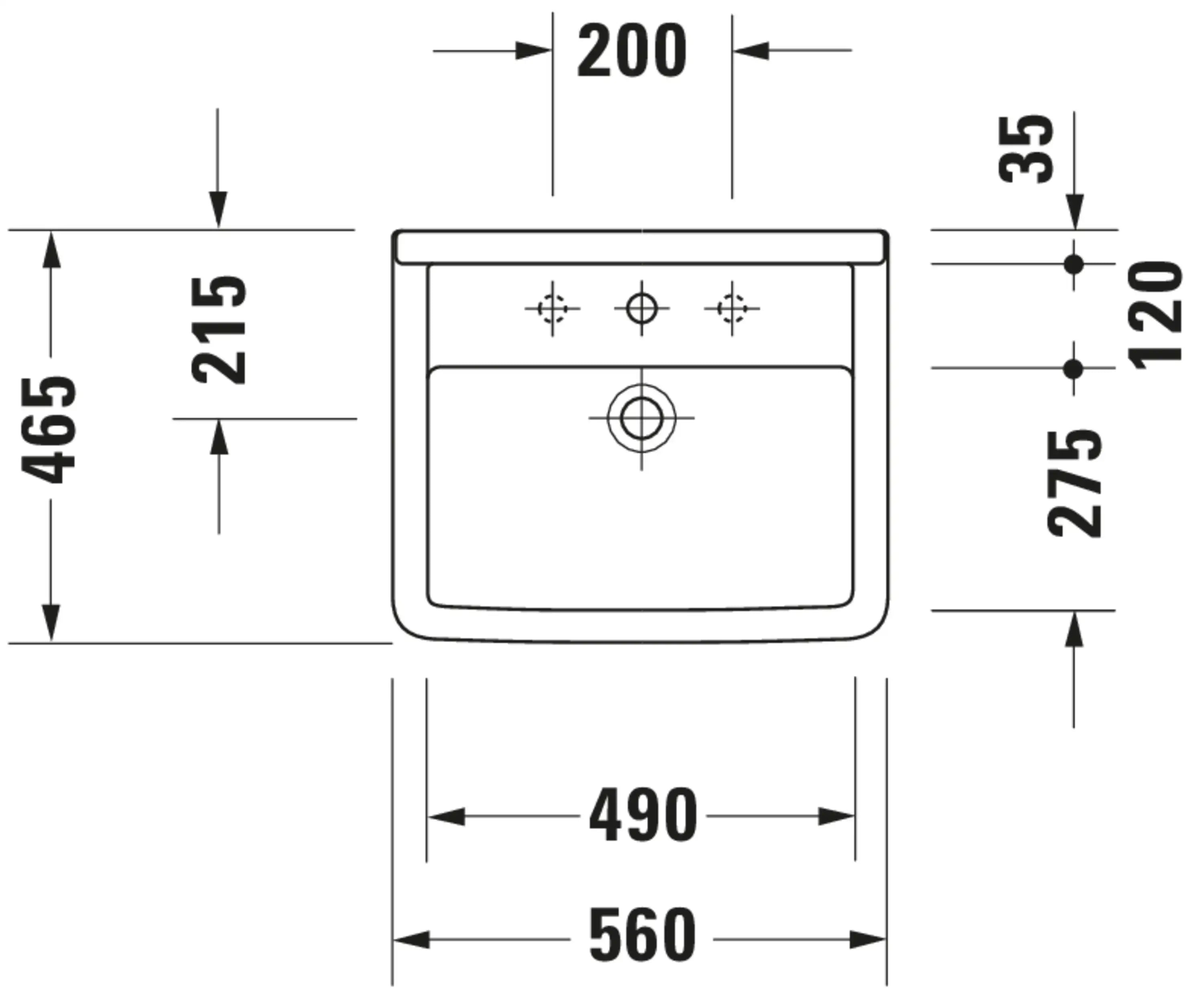 Duravit Starck 3 22'' Rectangular Drop In Sink in White with Single Faucet Hole and Overflow