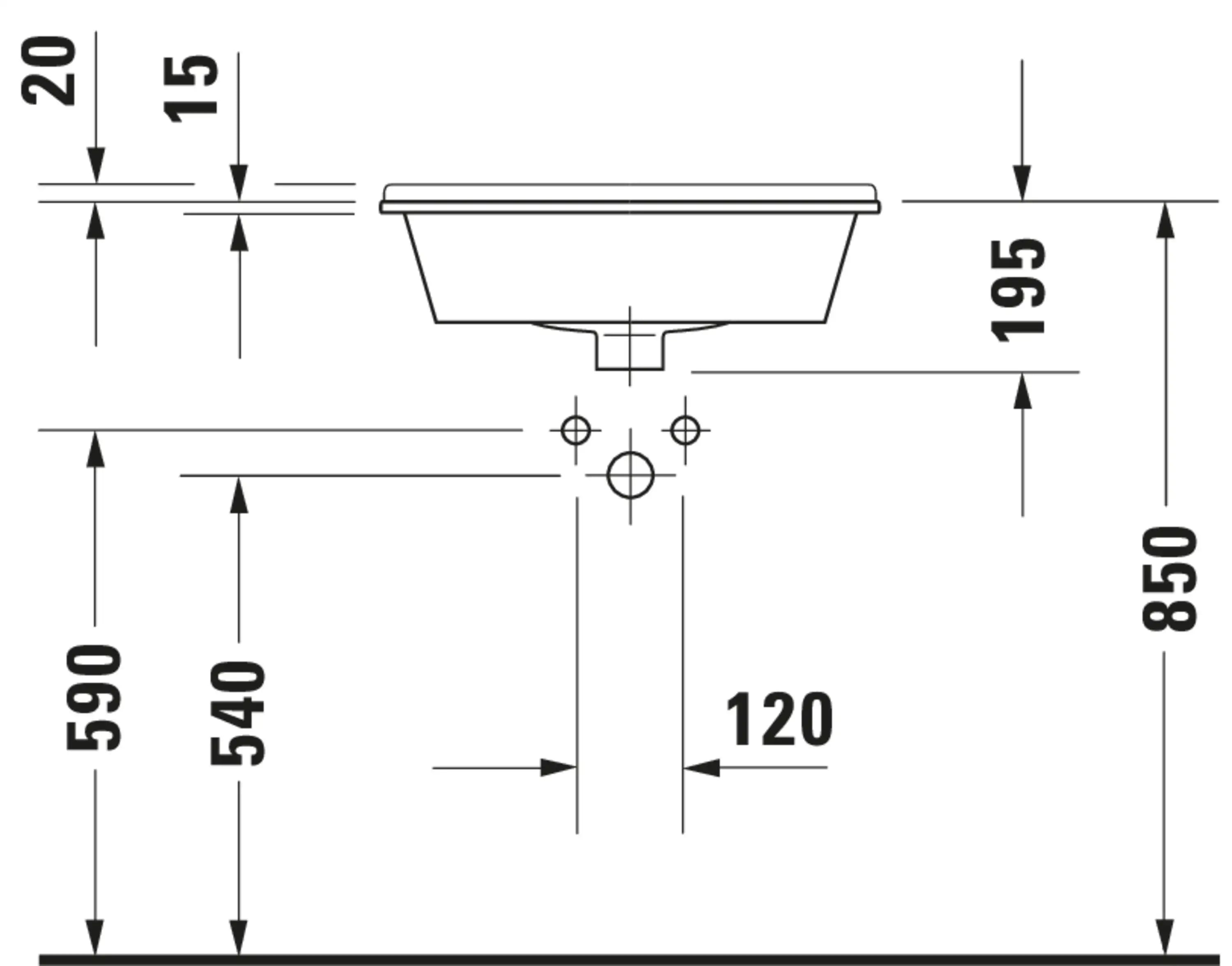 Duravit Starck 3 22'' Rectangular Drop In Sink in White with Single Faucet Hole and Overflow