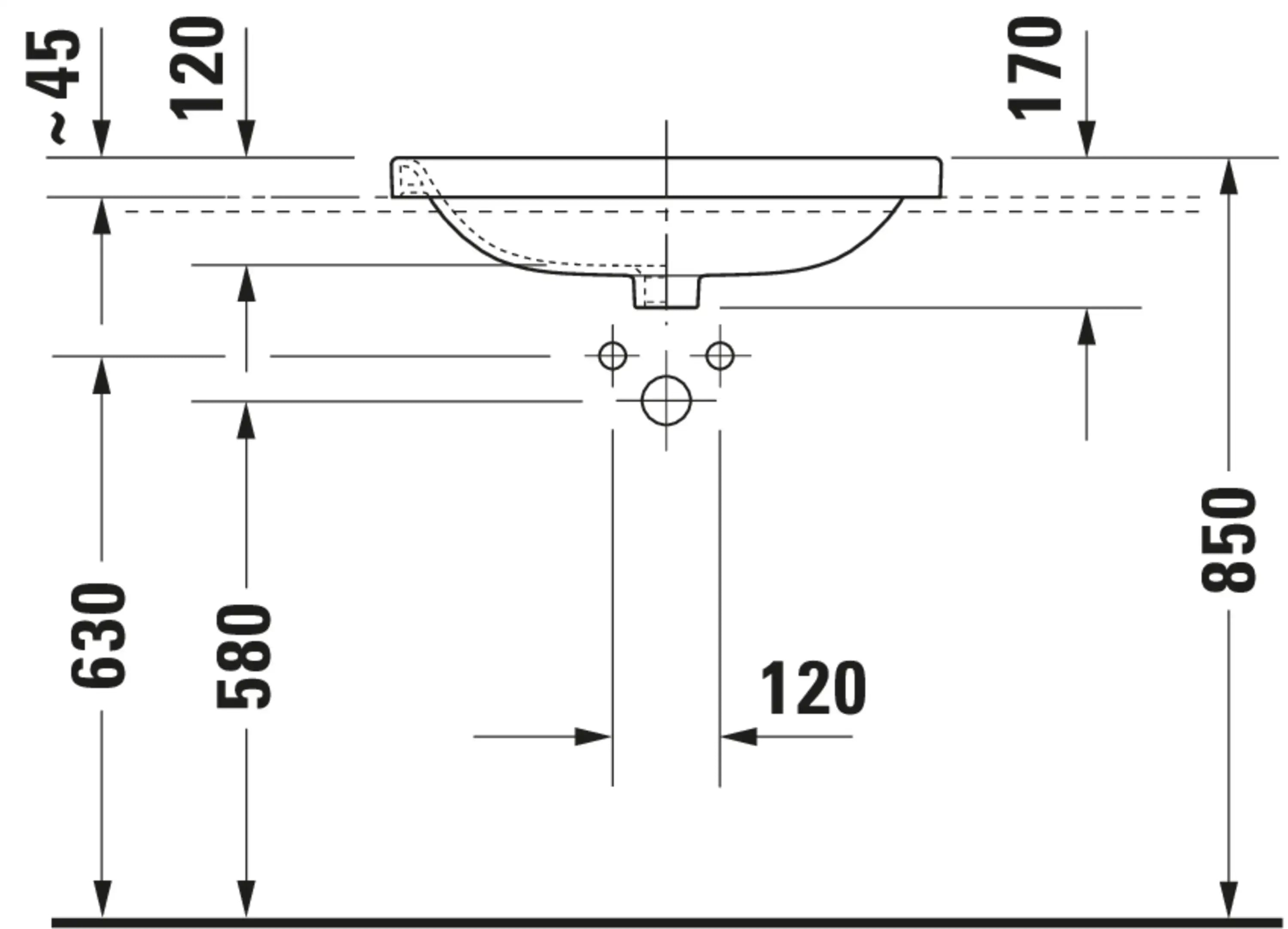 Duravit DuraStyle 24 1/4'' Rectangular Drop In Sink in White with Single Faucet Hole and Overflow