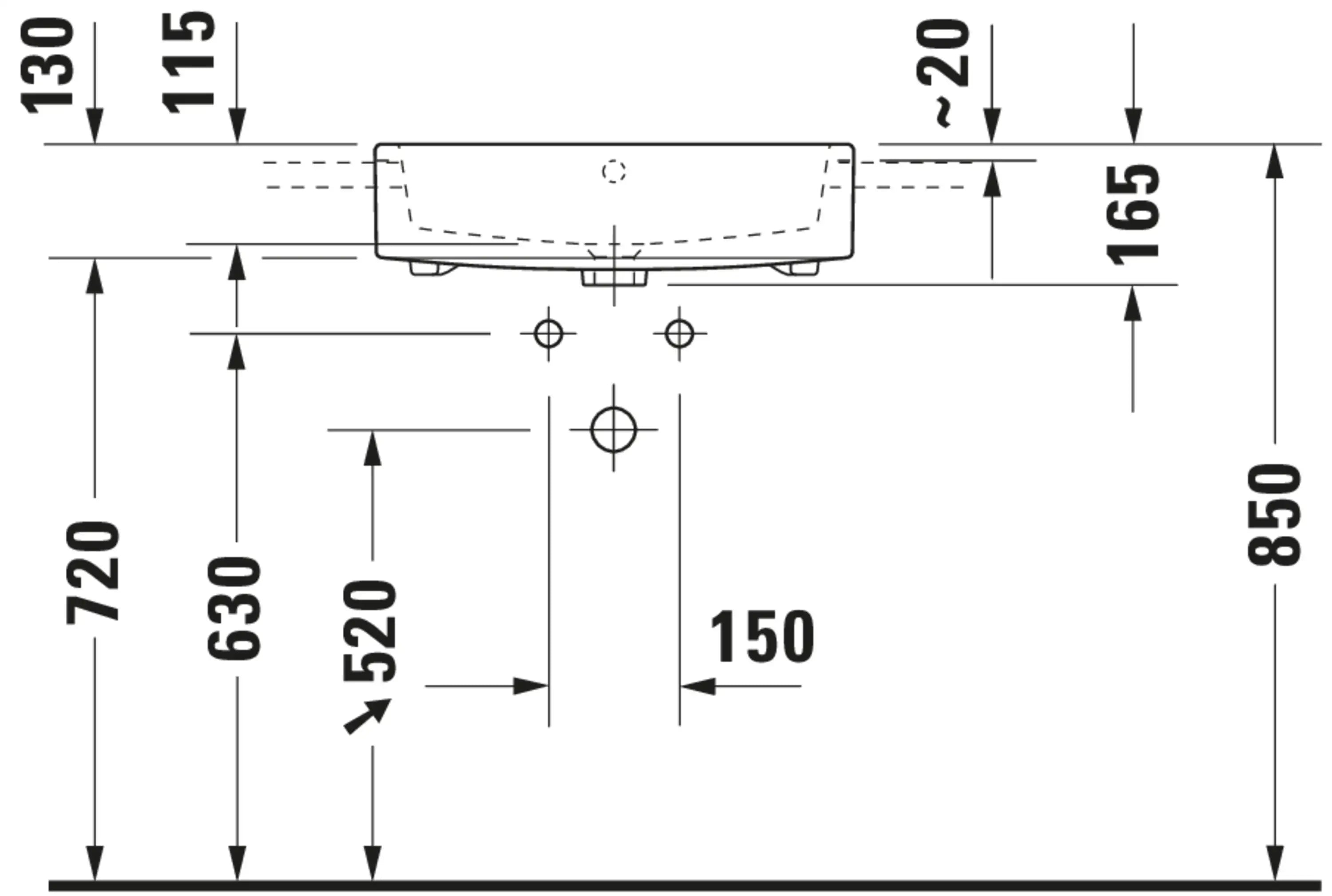 Duravit Vero 21 5/8'' Rectangular Semi-Recessed Sink in White with Single Faucet Hole and Overflow