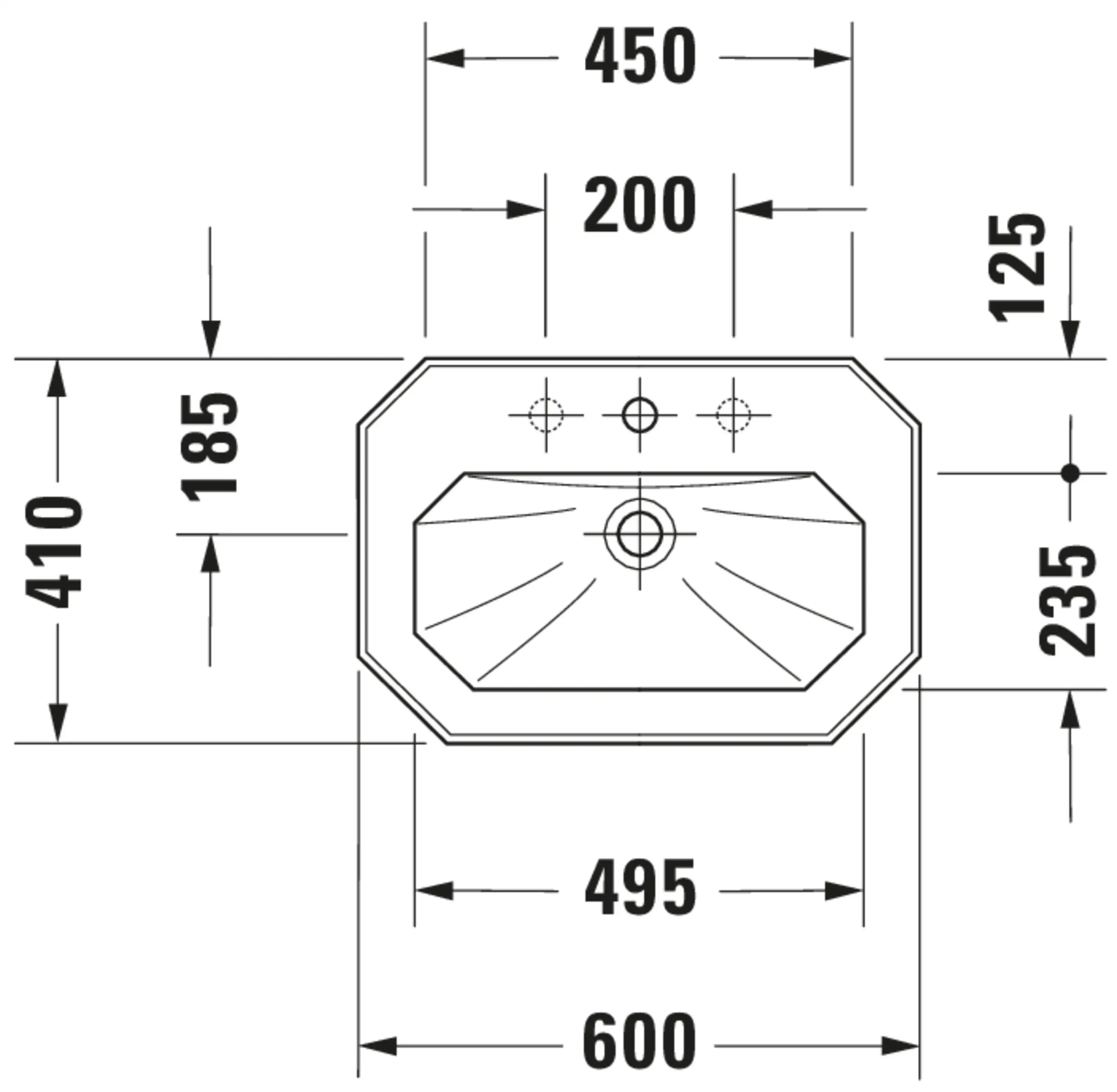 Duravit 1930 series 23 5/8'' Octagonal Wall Mounted Sink in White with Single Faucet Hole and with Overflow