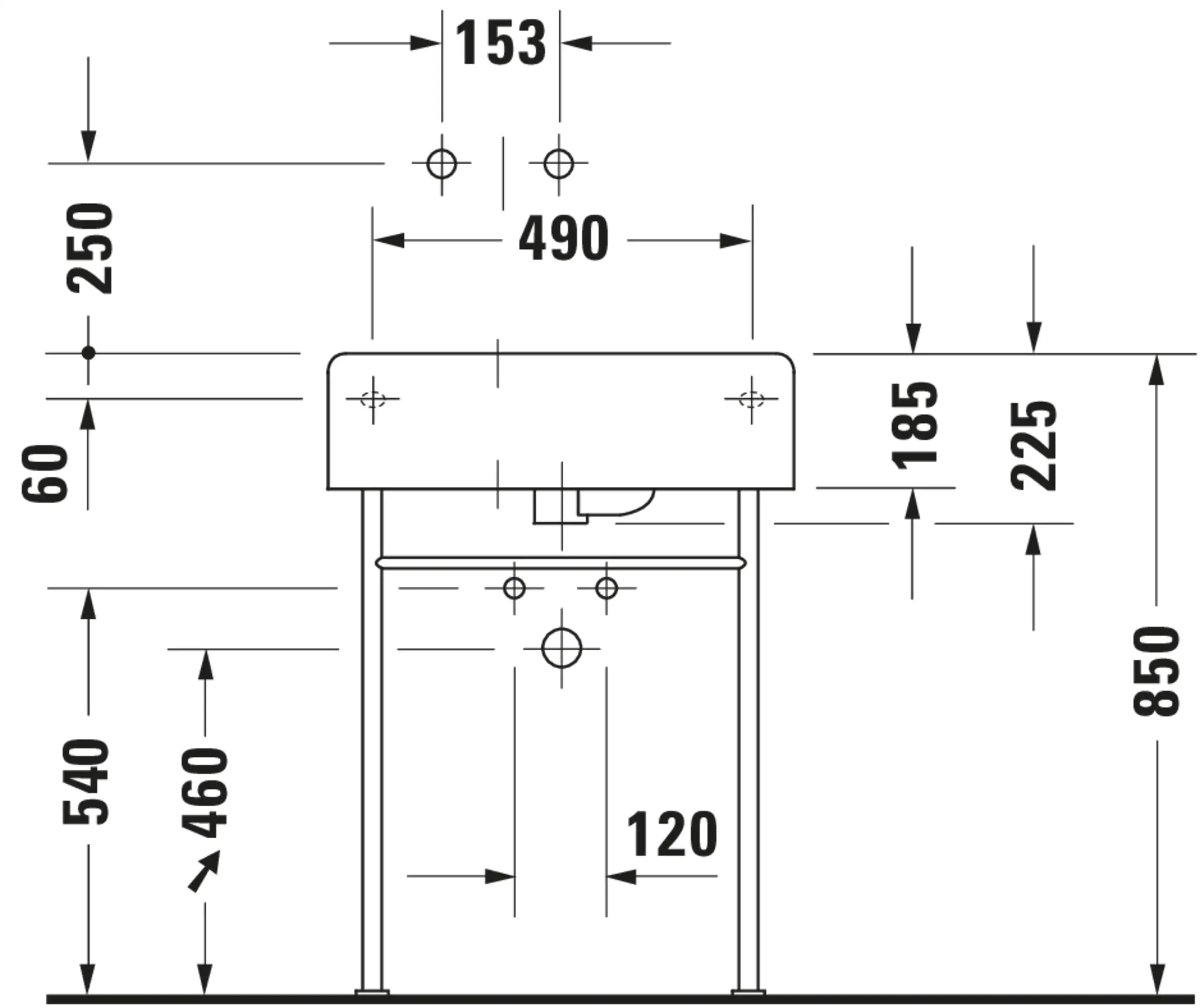 Duravit Design Classics 24 1/4'' Rectangular Wall Mounted Sink in White with Single Faucet Hole and with Overflow