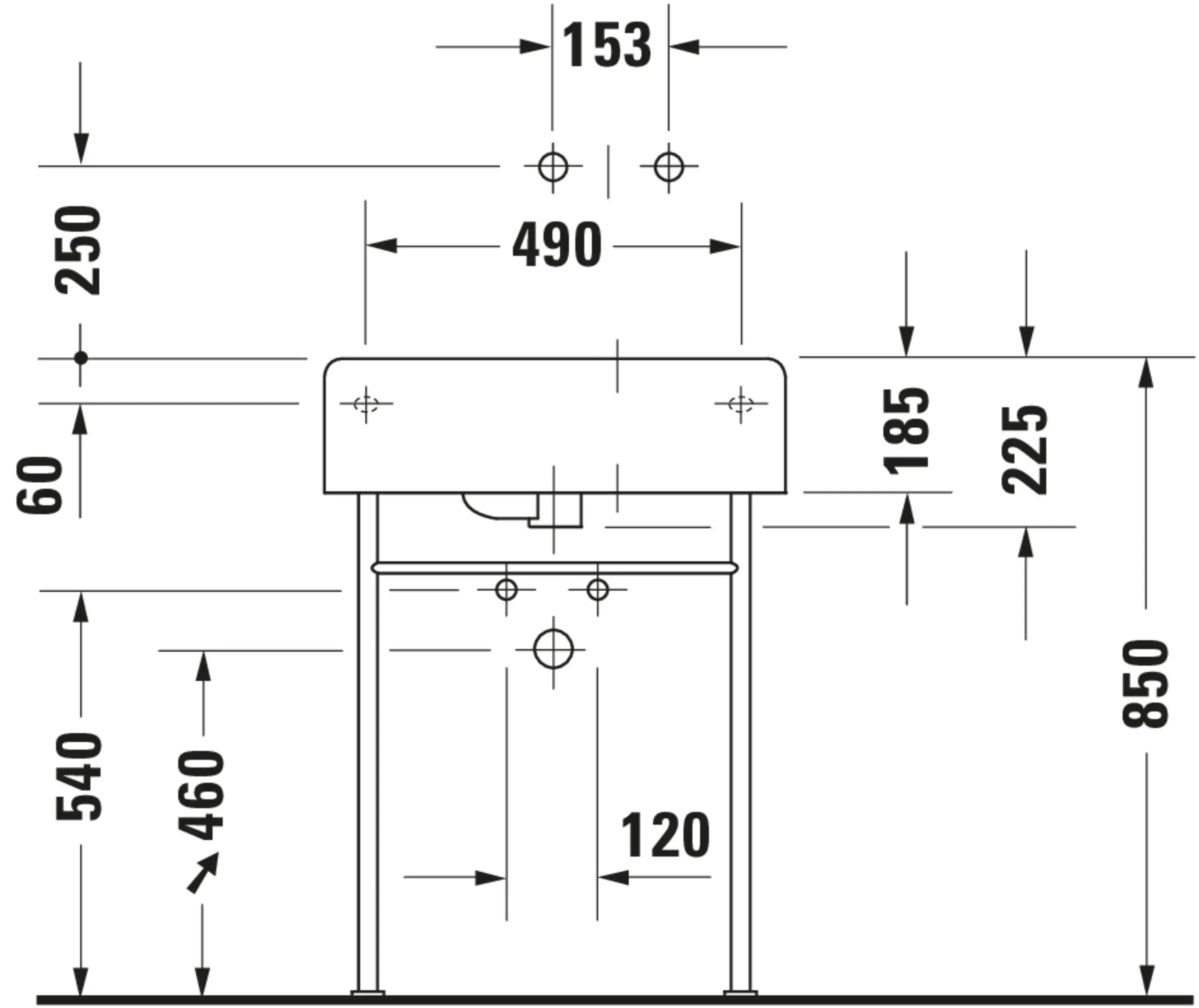 Duravit Design Classics 24 1/4'' Rectangular Wall Mounted Sink in White with Single Faucet Hole and with Overflow