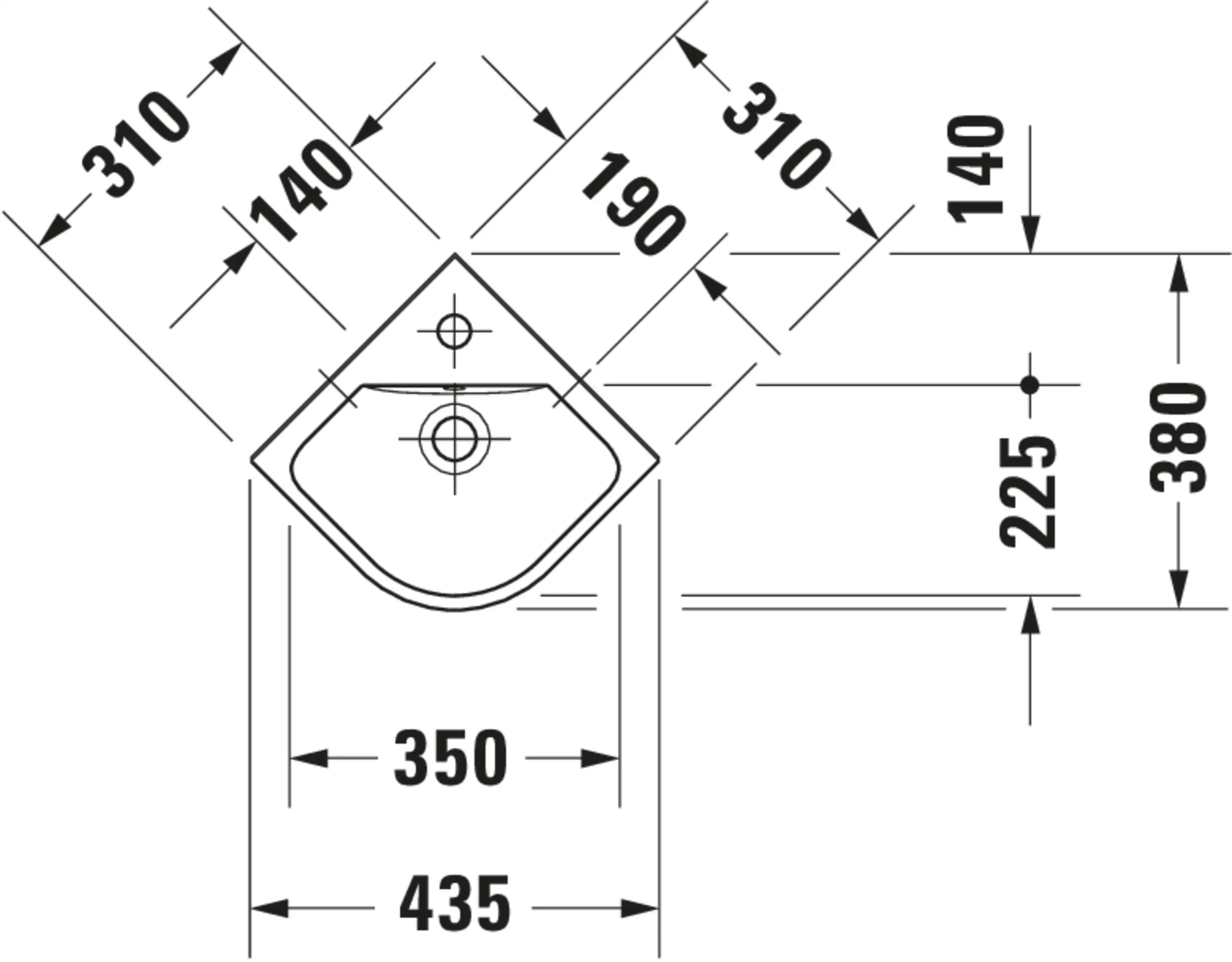 Duravit ME by Starck 17 1/8'' Corner Wall Mounted Sink in White with Single Faucet Hole and with Overflow